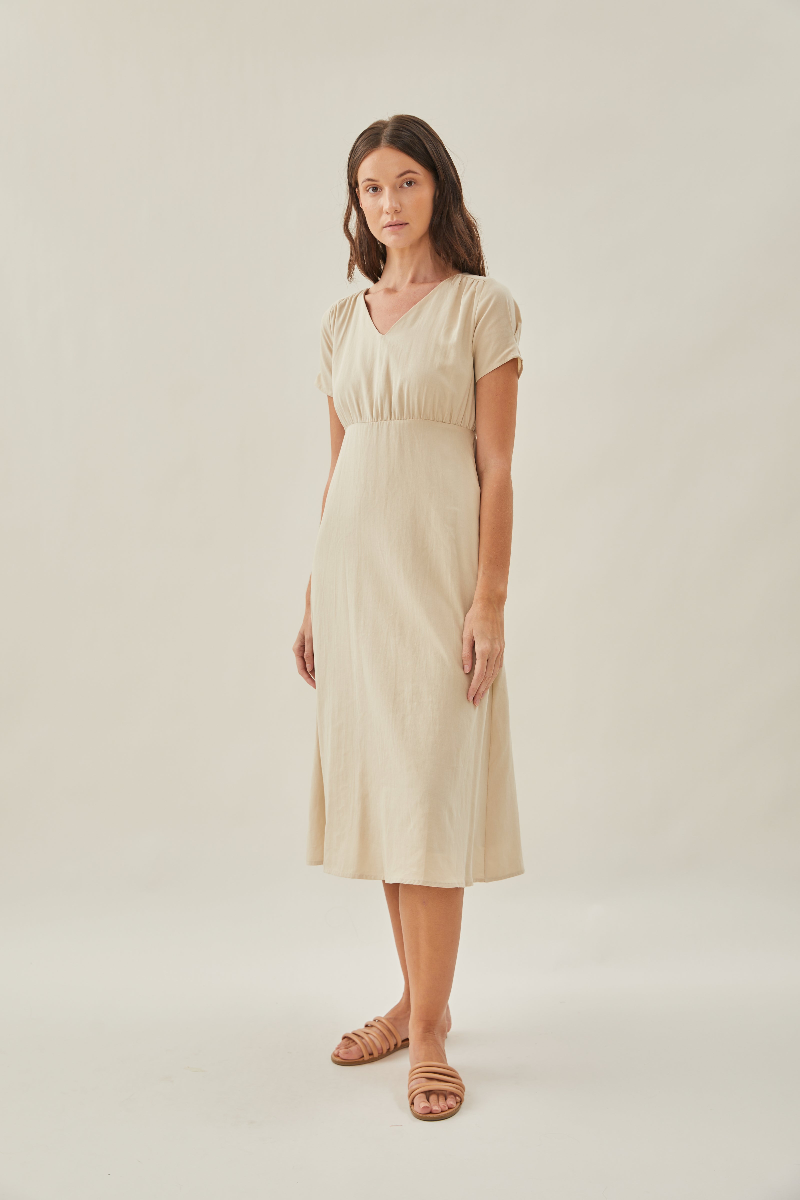 Waisted Midi Dress in Oat