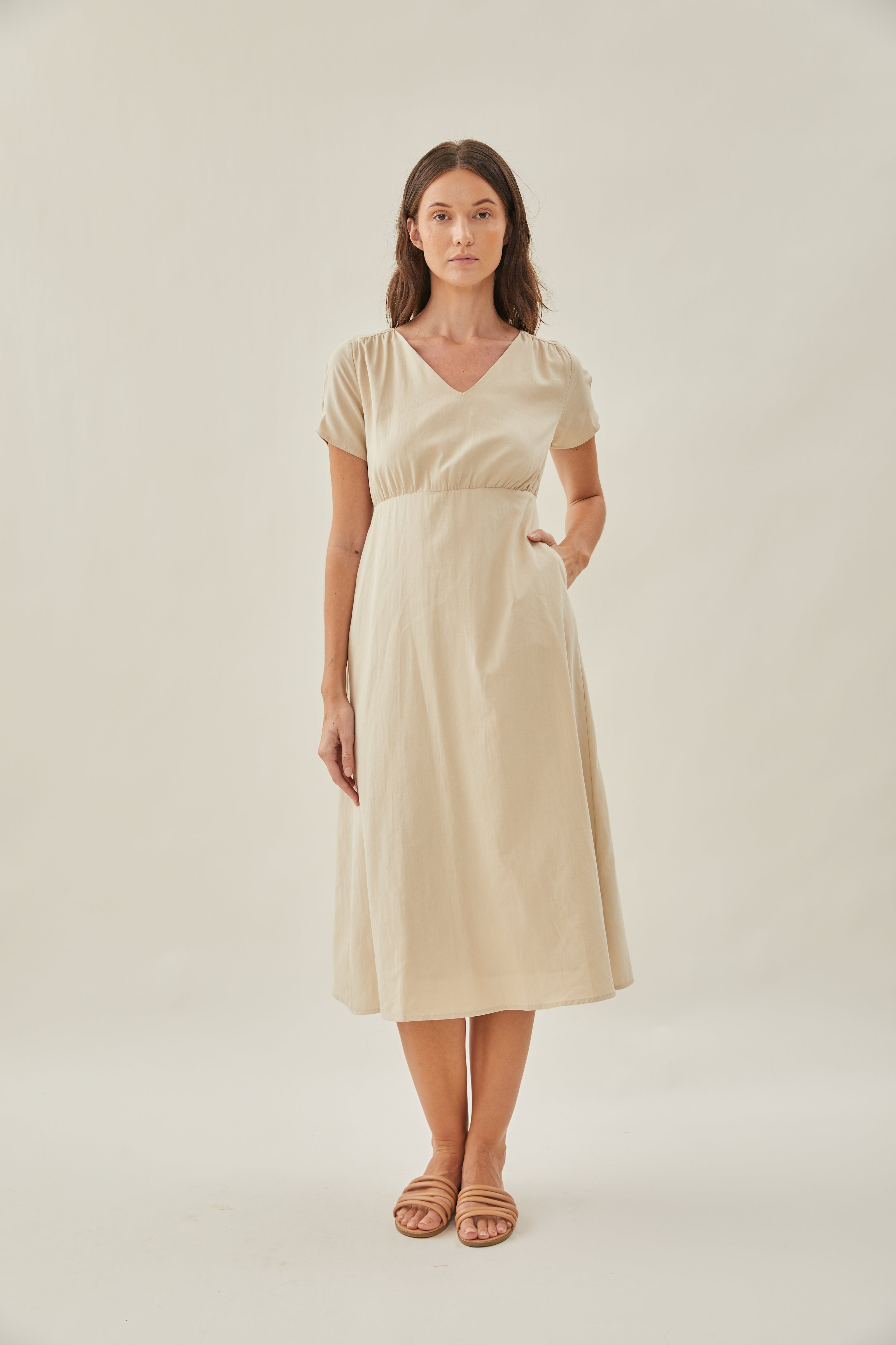 Waisted Midi Dress in Oat