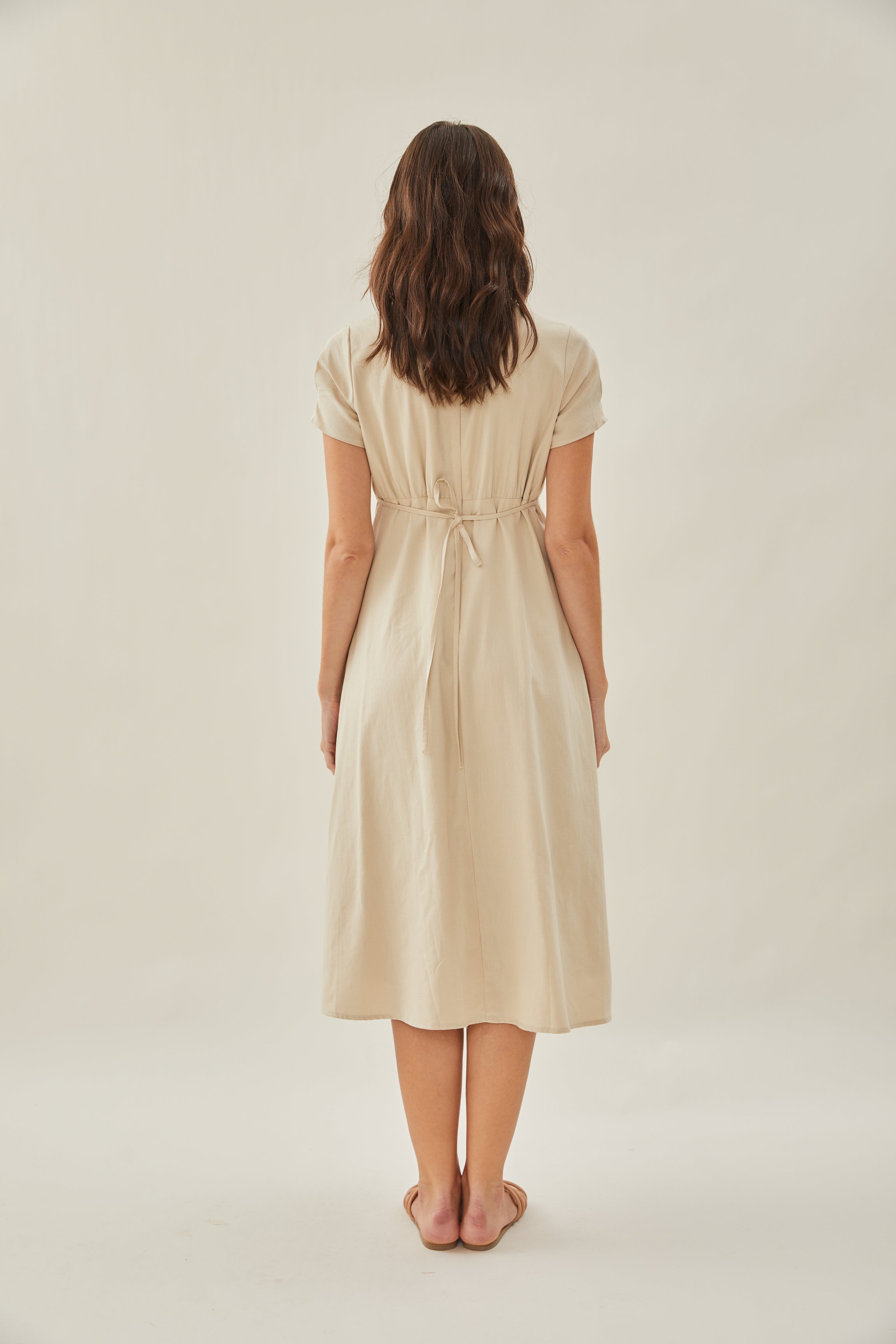 Waisted Midi Dress in Oat