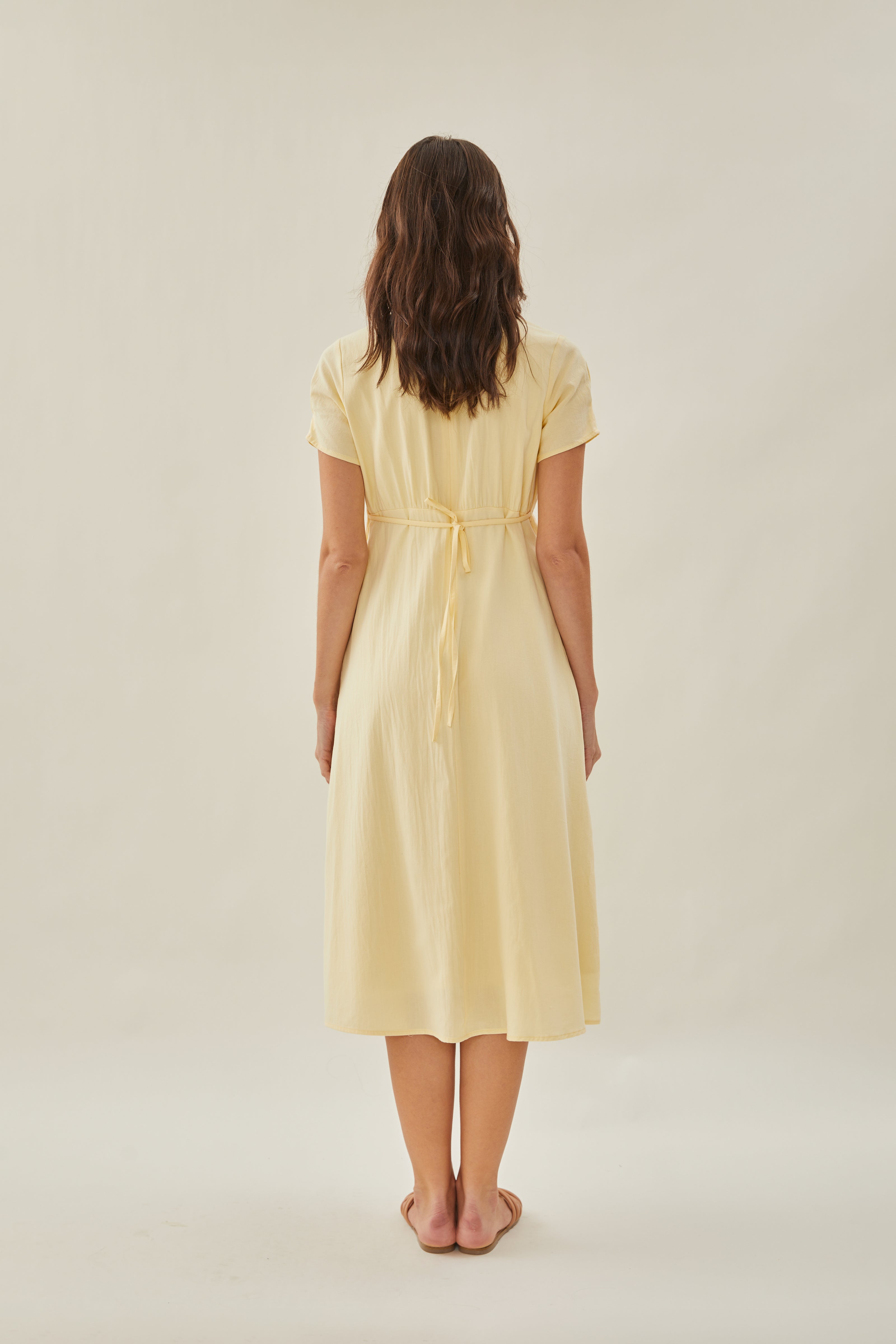 Waisted Midi Dress in Soft Yellow