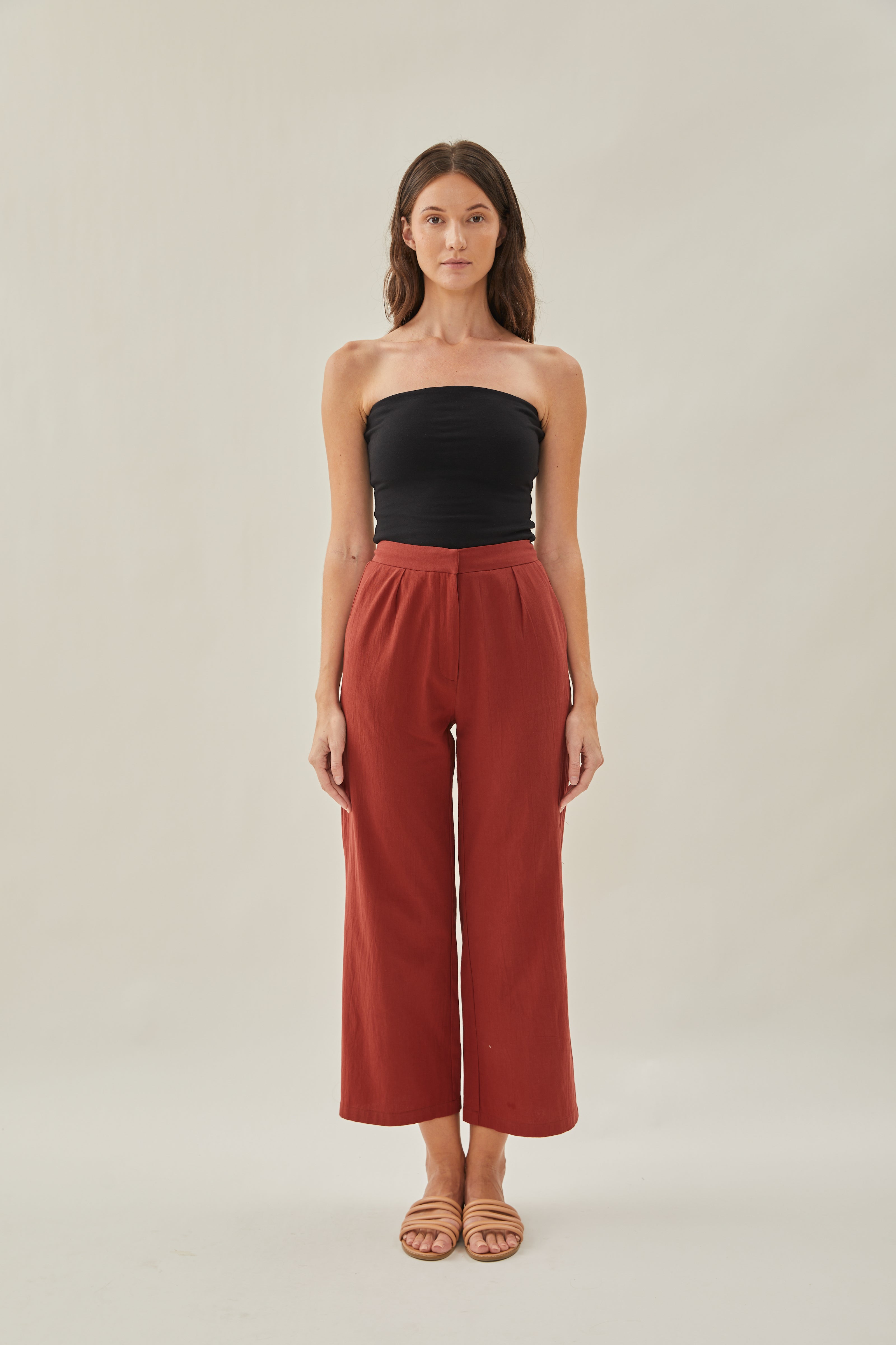 Cotton Pleated Trouser in Sienna