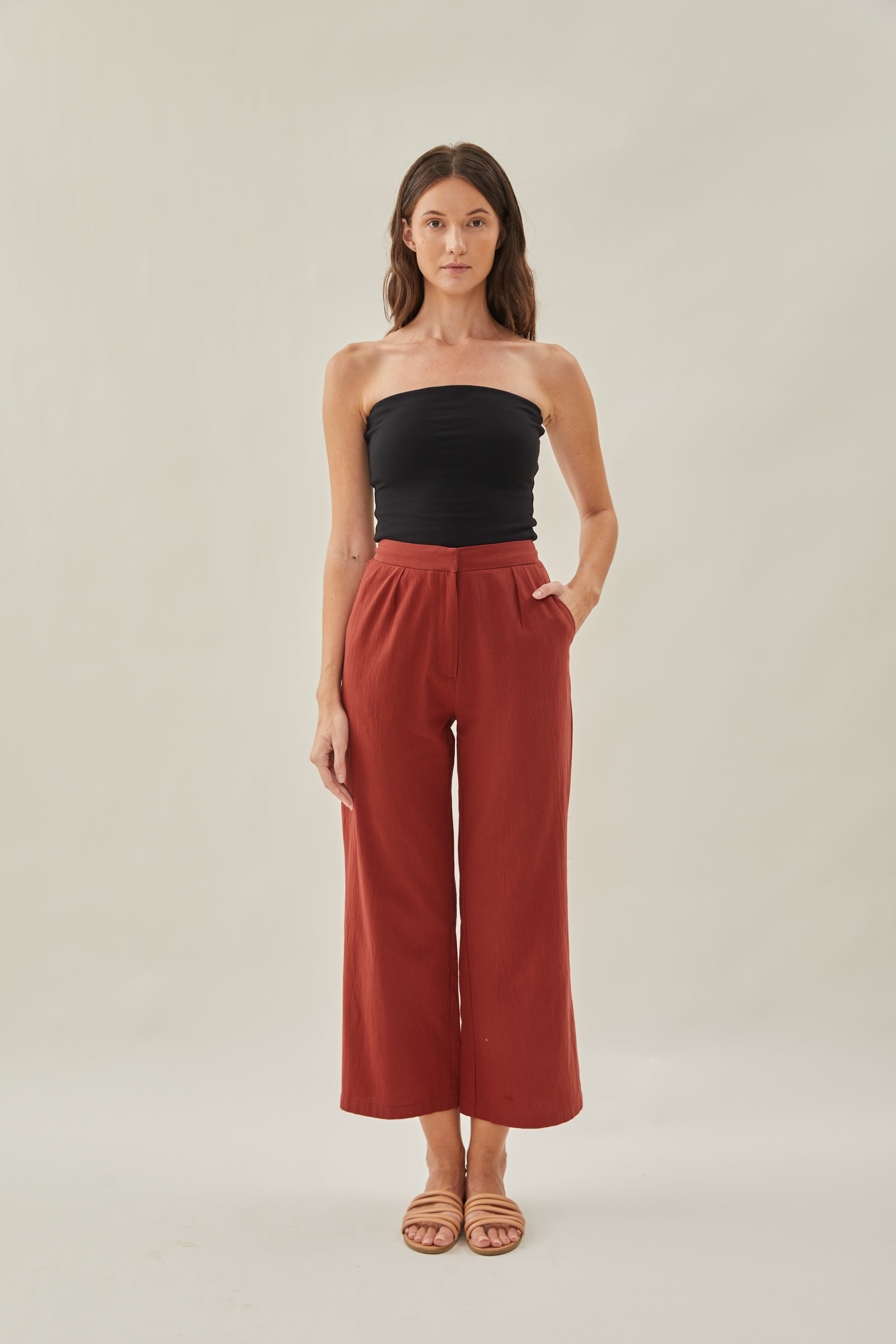 Cotton Pleated Trouser in Sienna