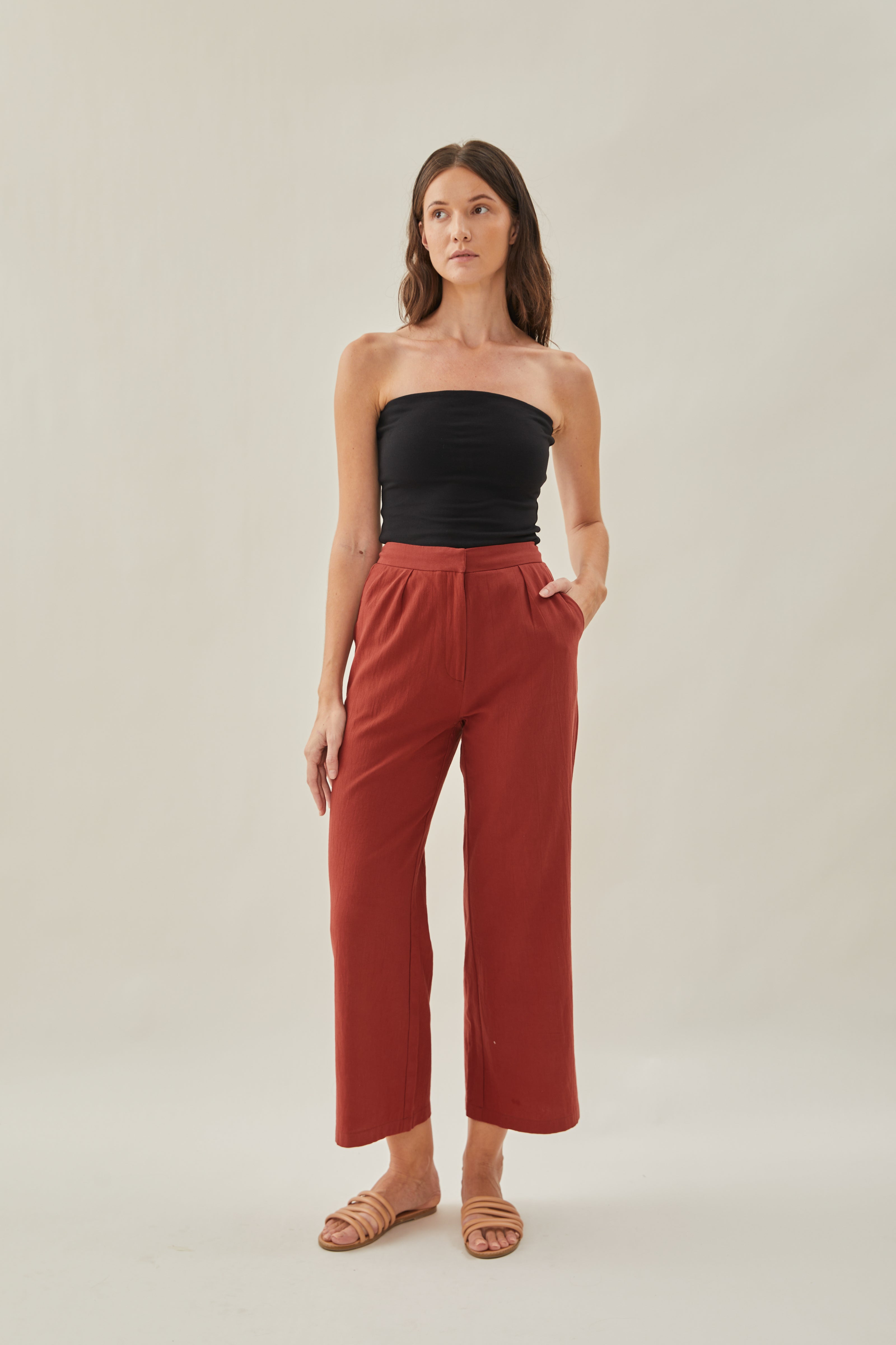 Cotton Pleated Trouser in Sienna