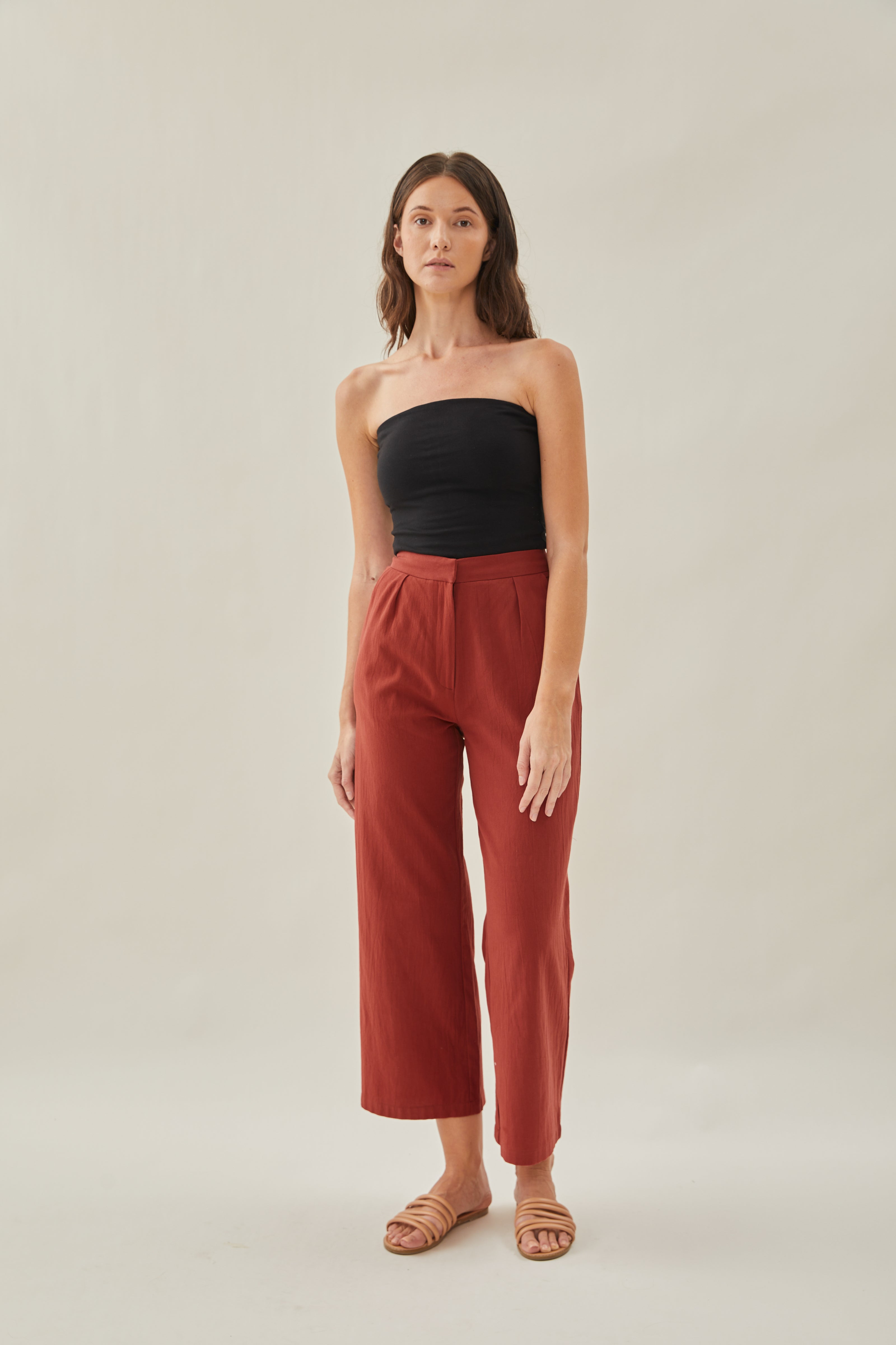 Cotton Pleated Trouser in Sienna