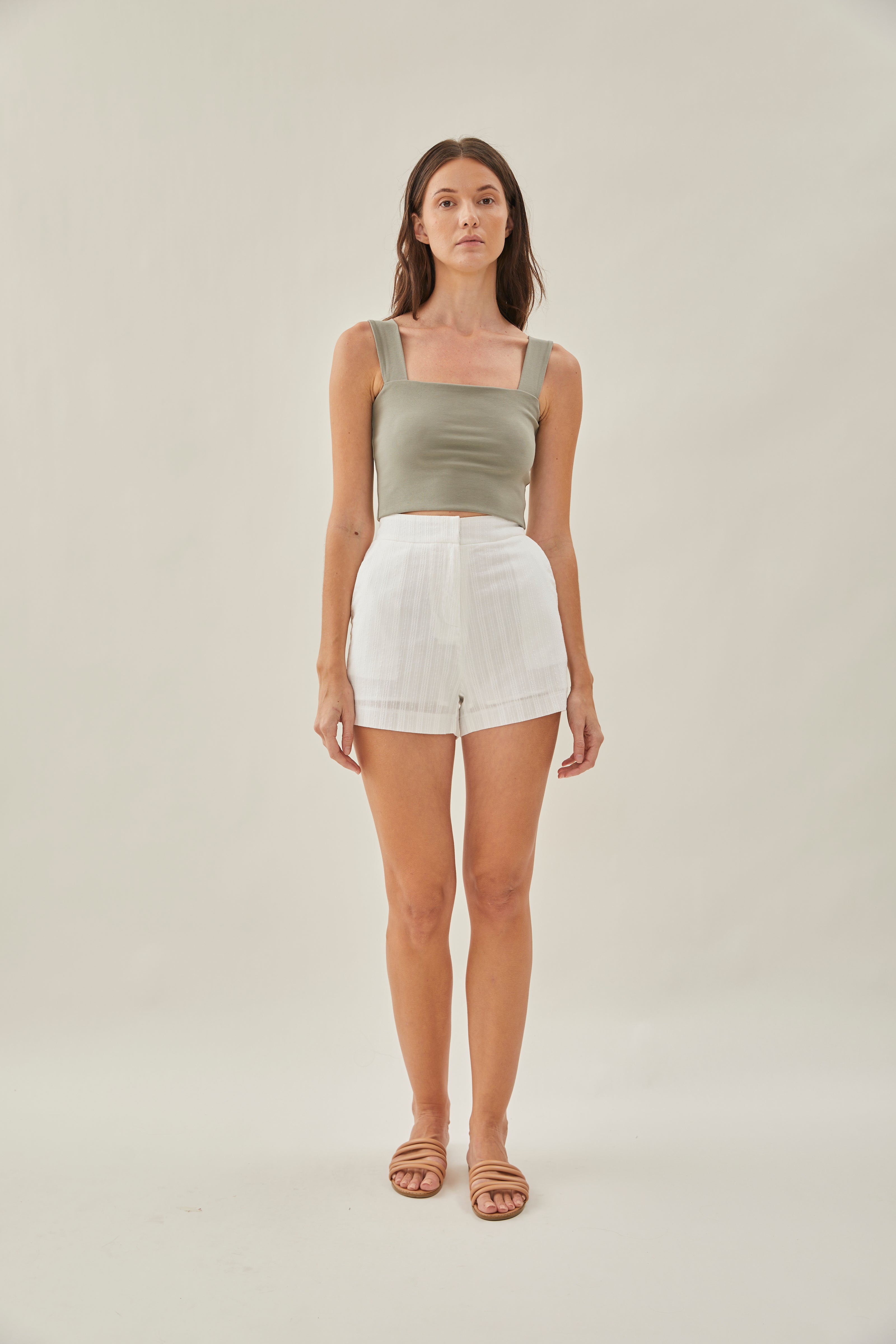 Classic Embroidered Shorts in Textured White