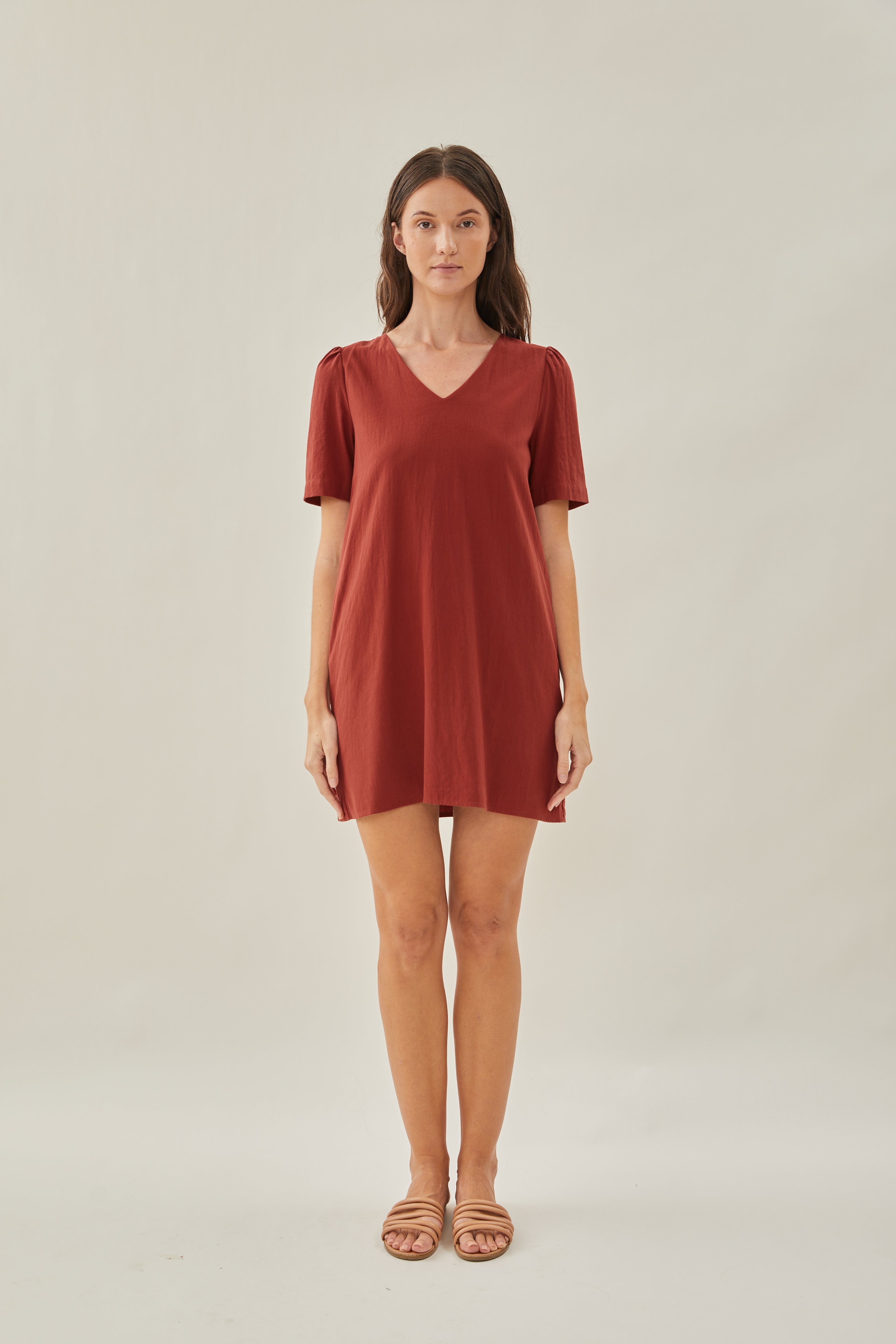 Cotton Shift Dress in Sienna