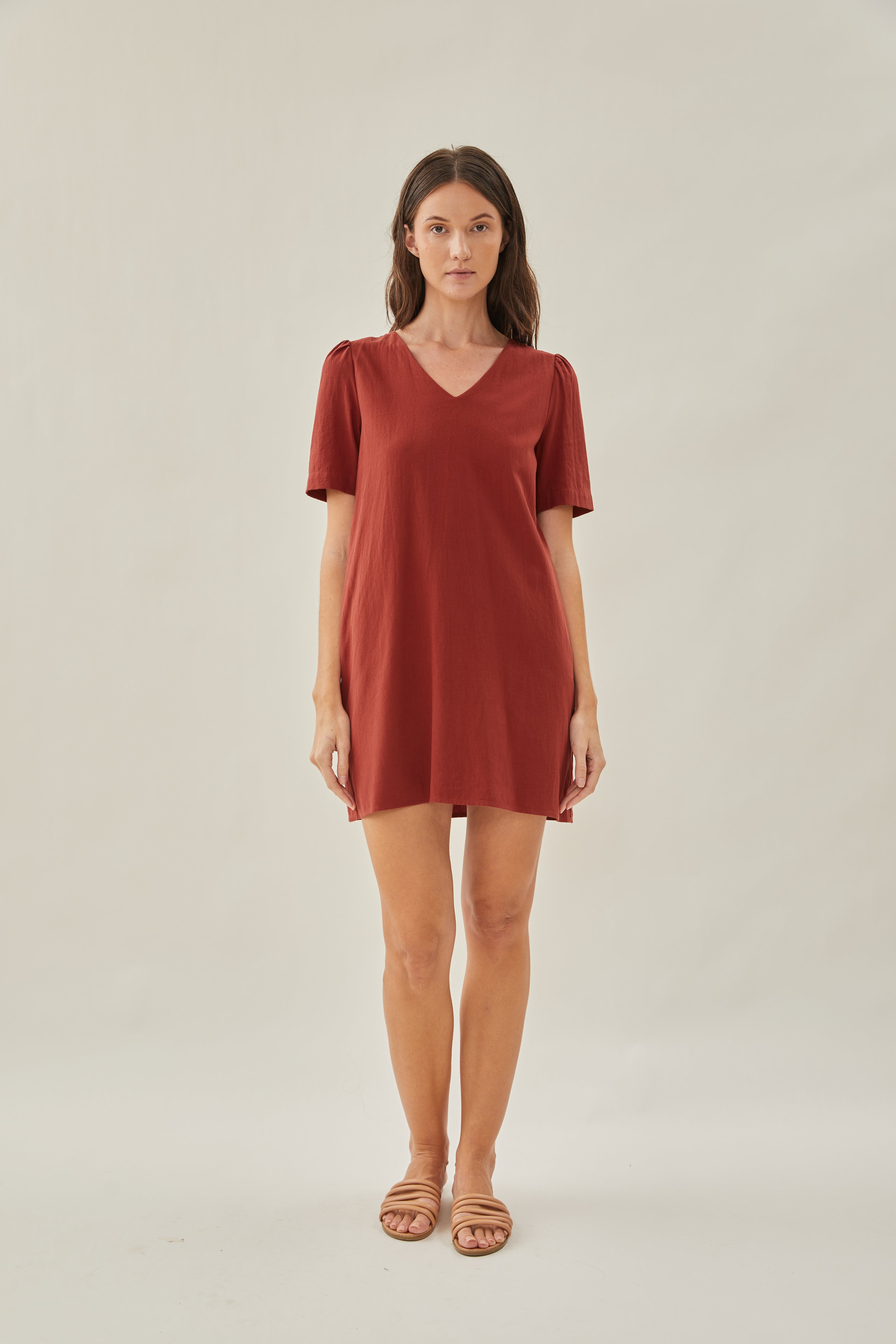 Cotton Shift Dress in Sienna