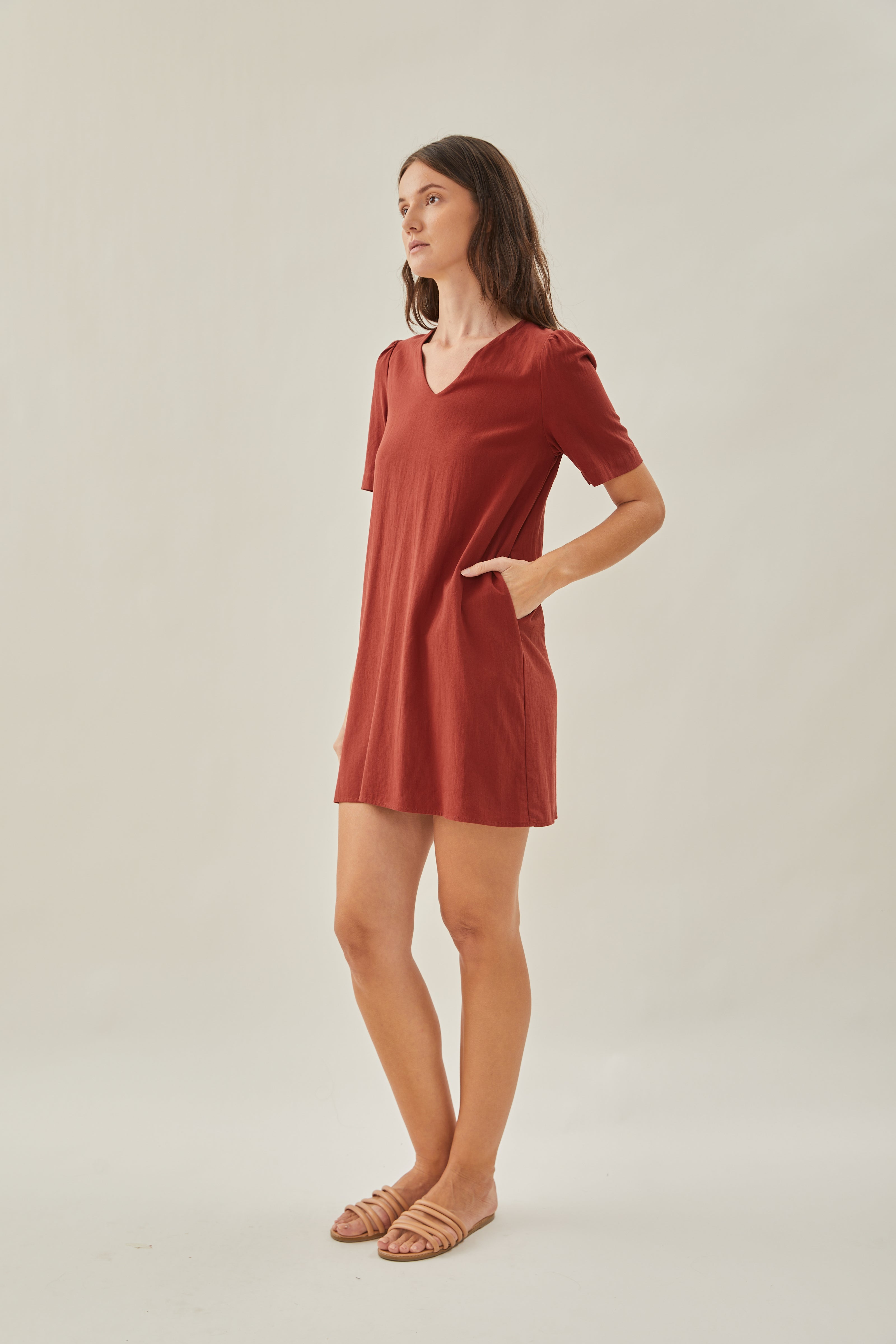 Cotton Shift Dress in Sienna