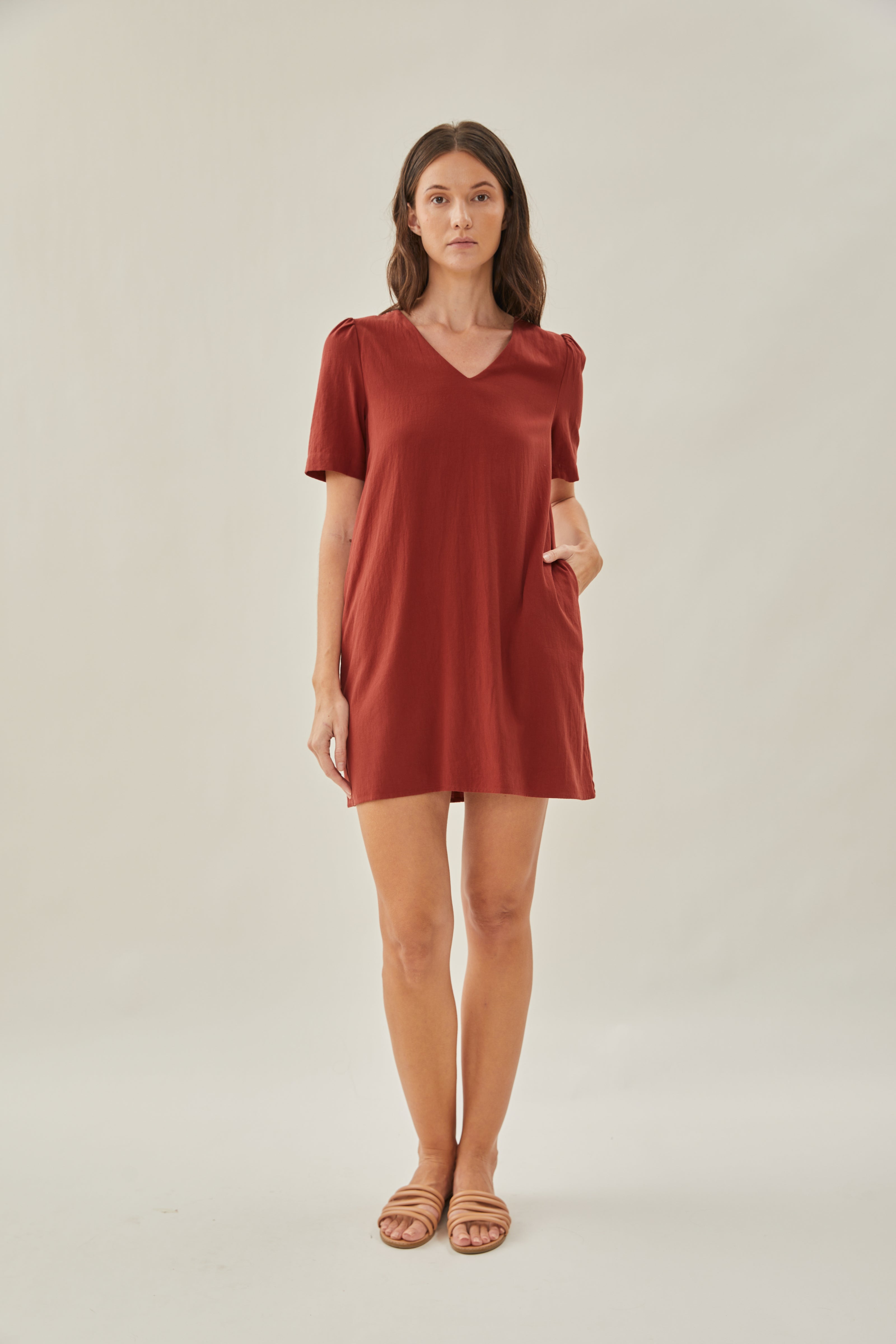 Cotton Shift Dress in Sienna