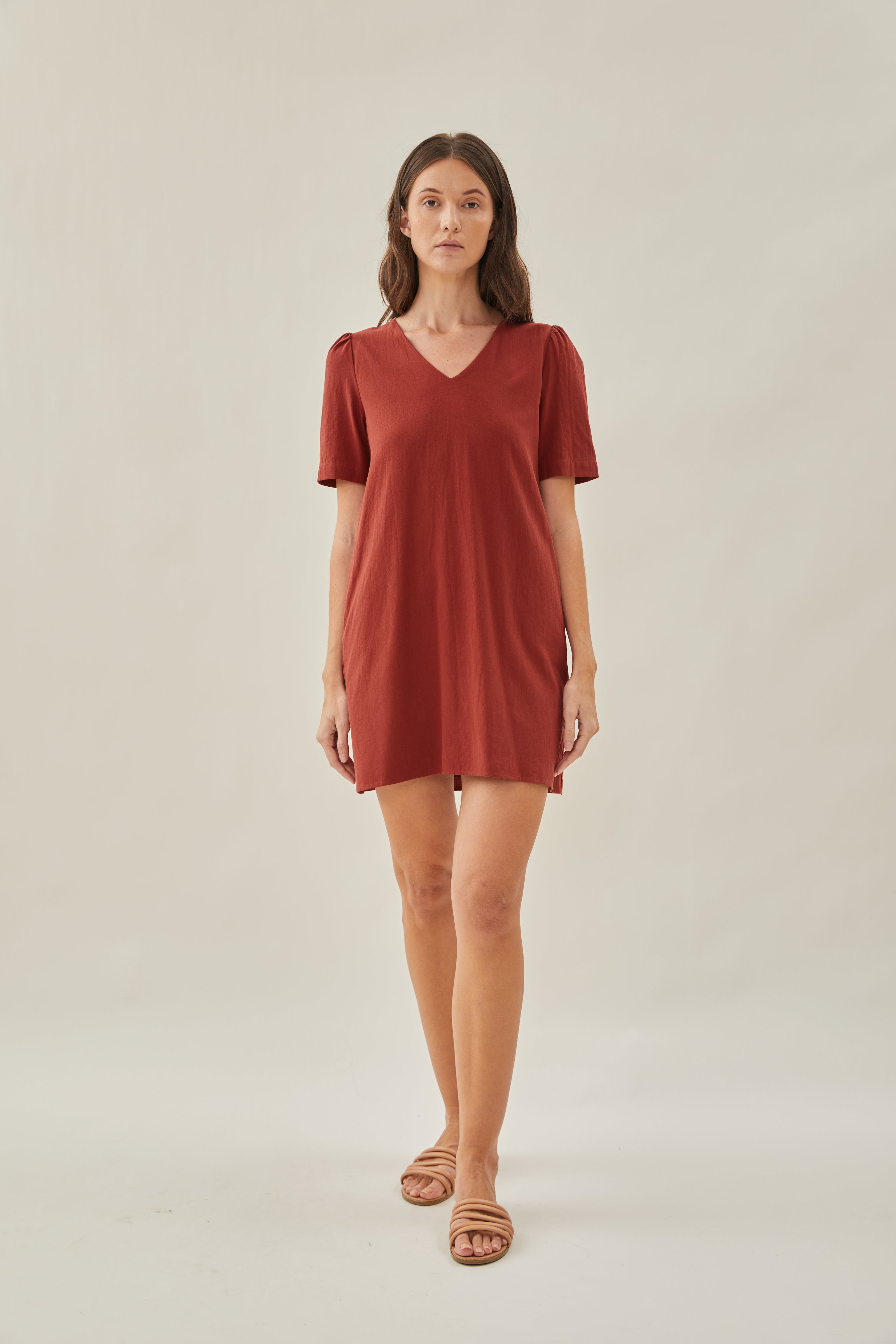 Cotton Shift Dress in Sienna