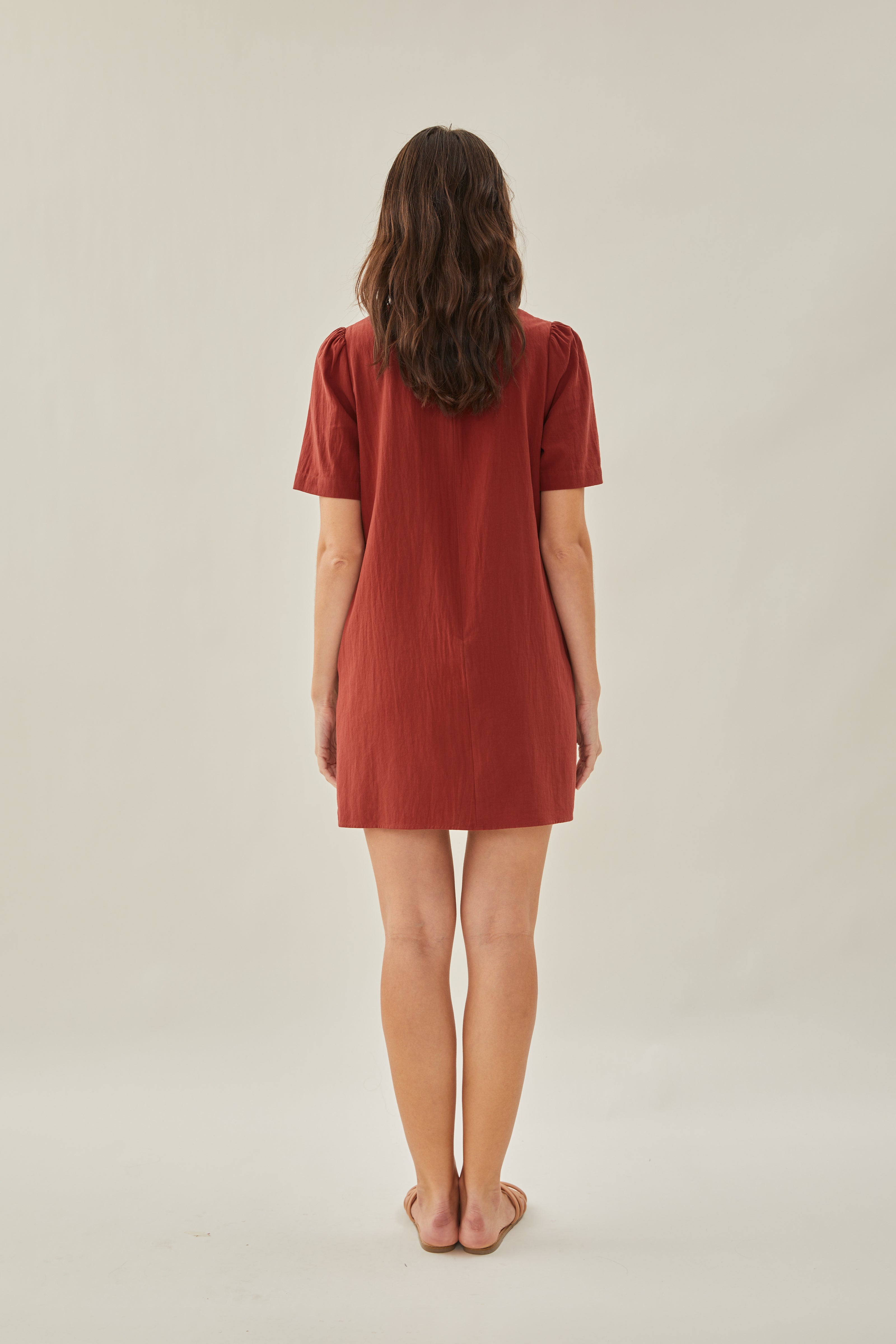 Cotton Shift Dress in Sienna