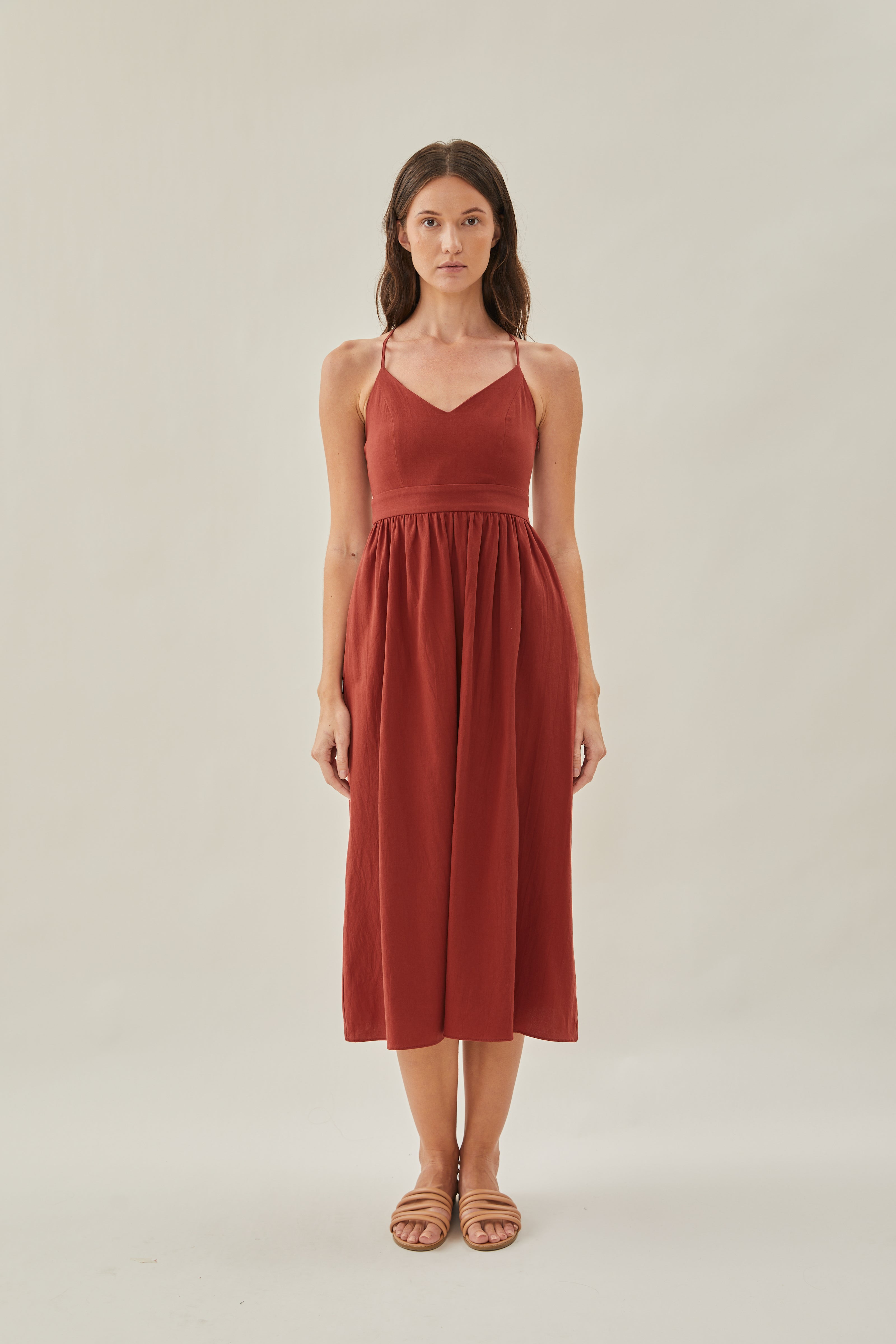 Crossback Cotton Midi Dress in Sienna