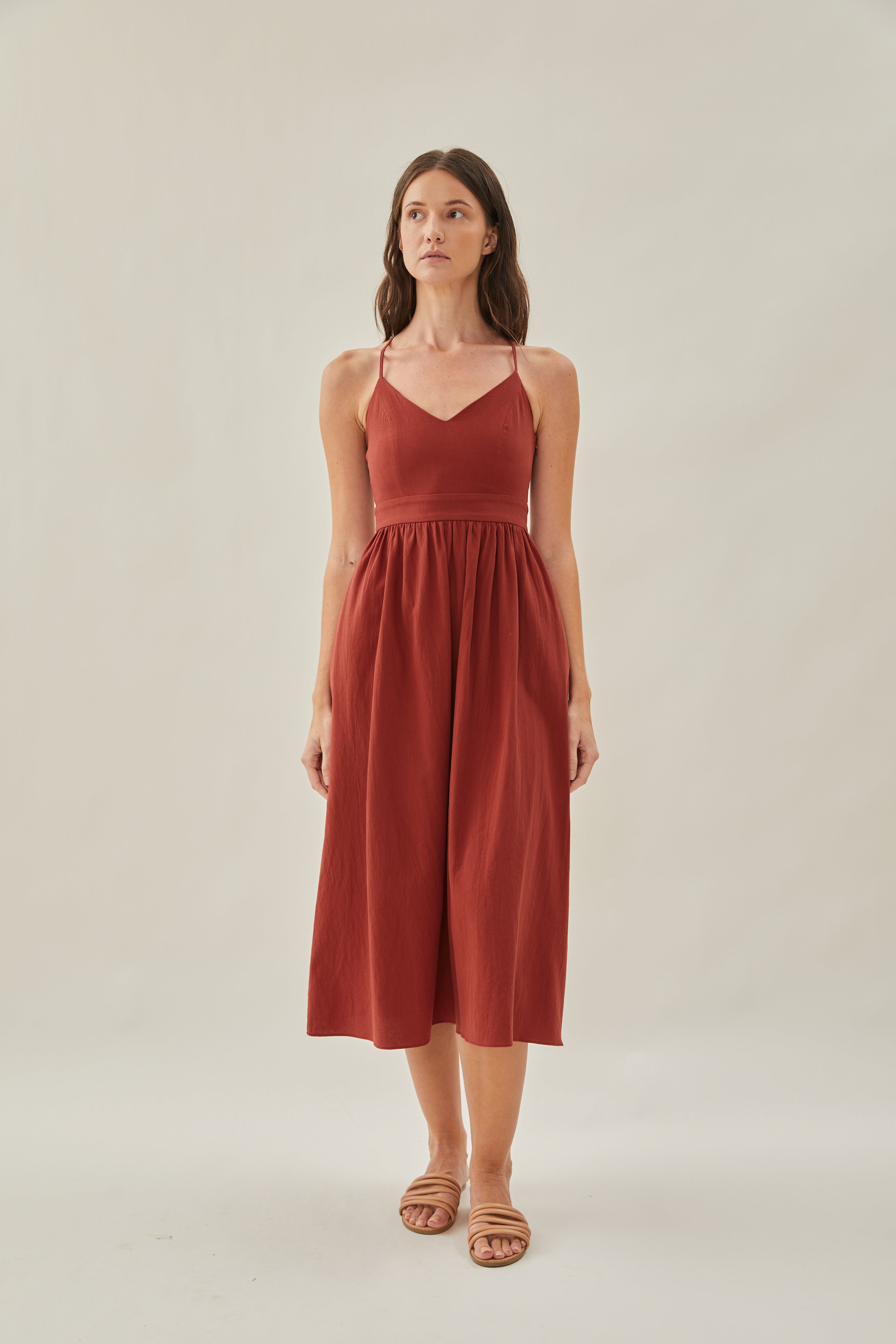 Crossback Cotton Midi Dress in Sienna