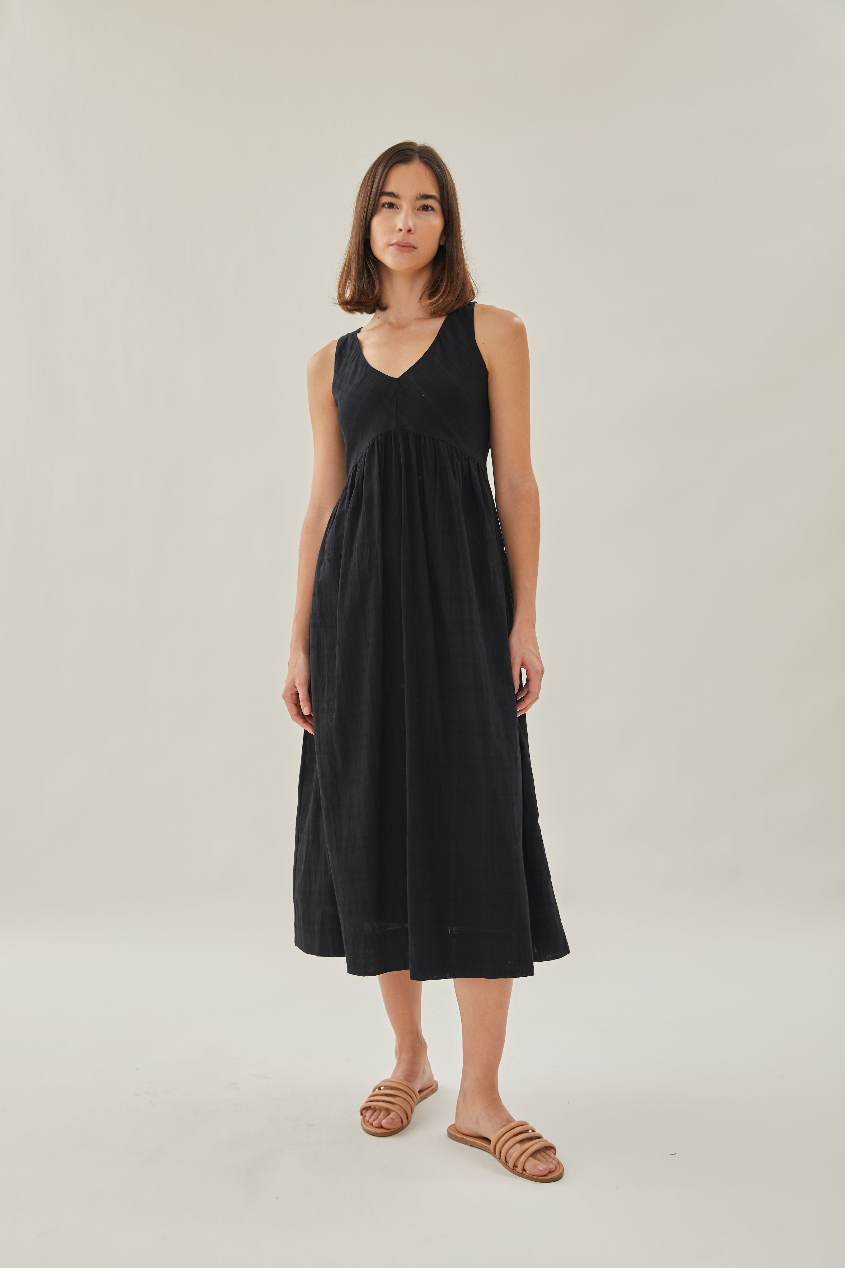 Cotton Midi Sundress in Black