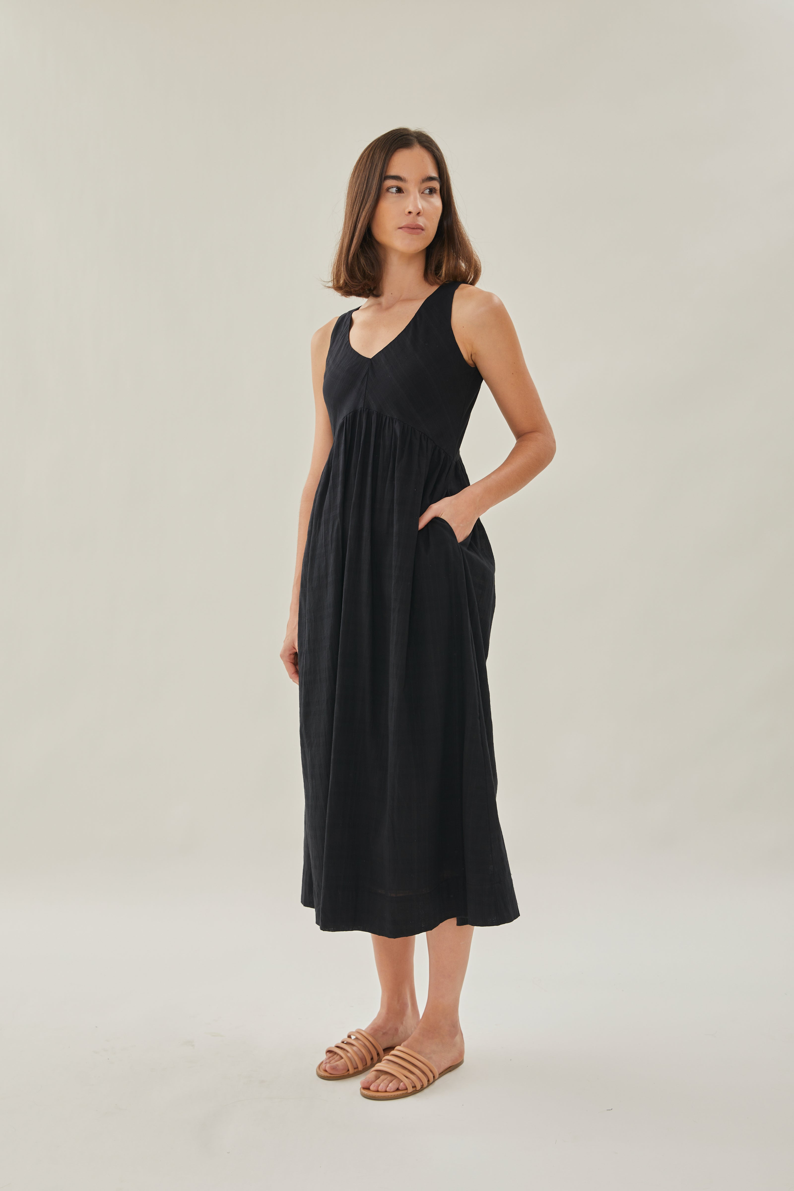 Cotton Midi Sundress in Black