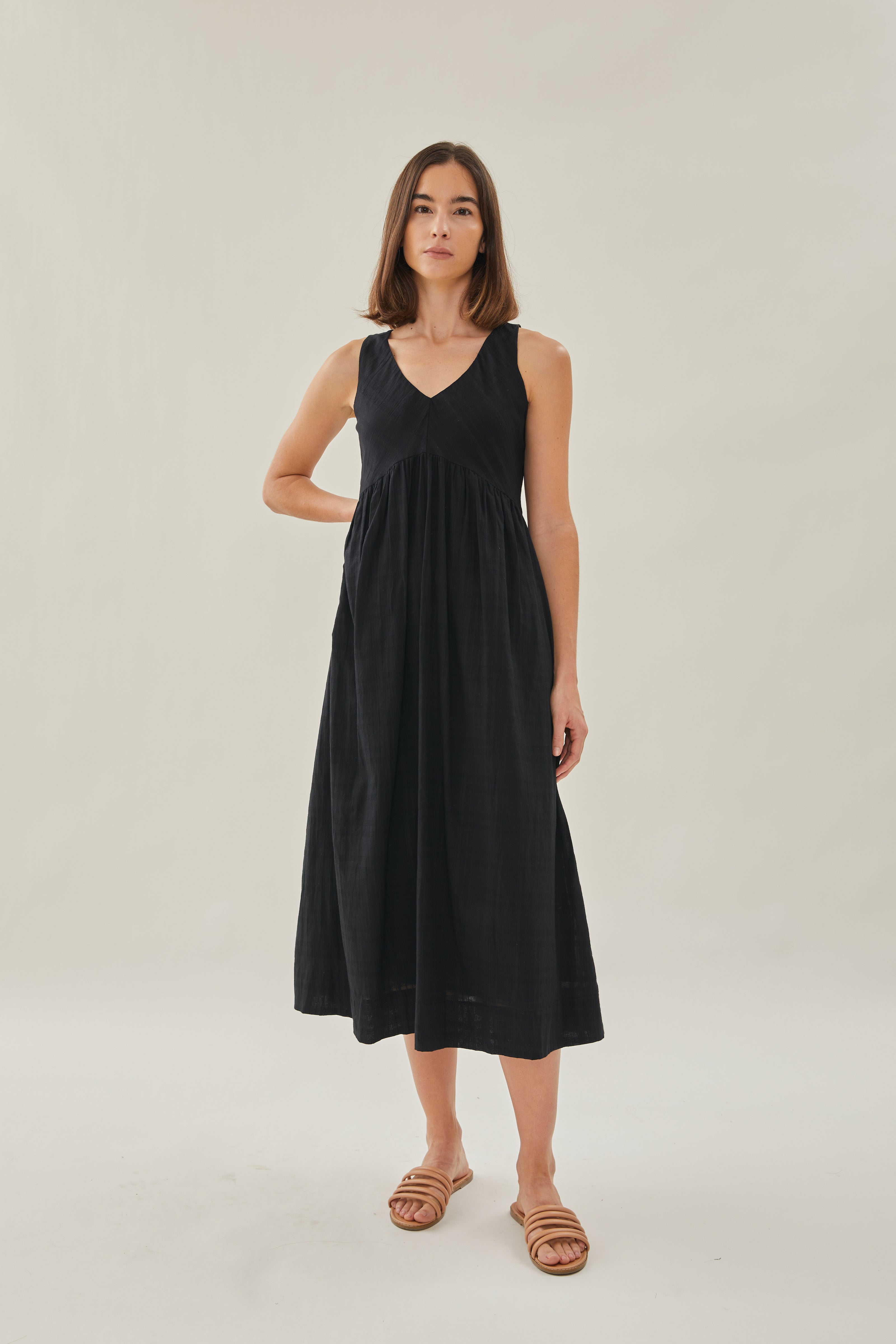 Cotton Midi Sundress in Black