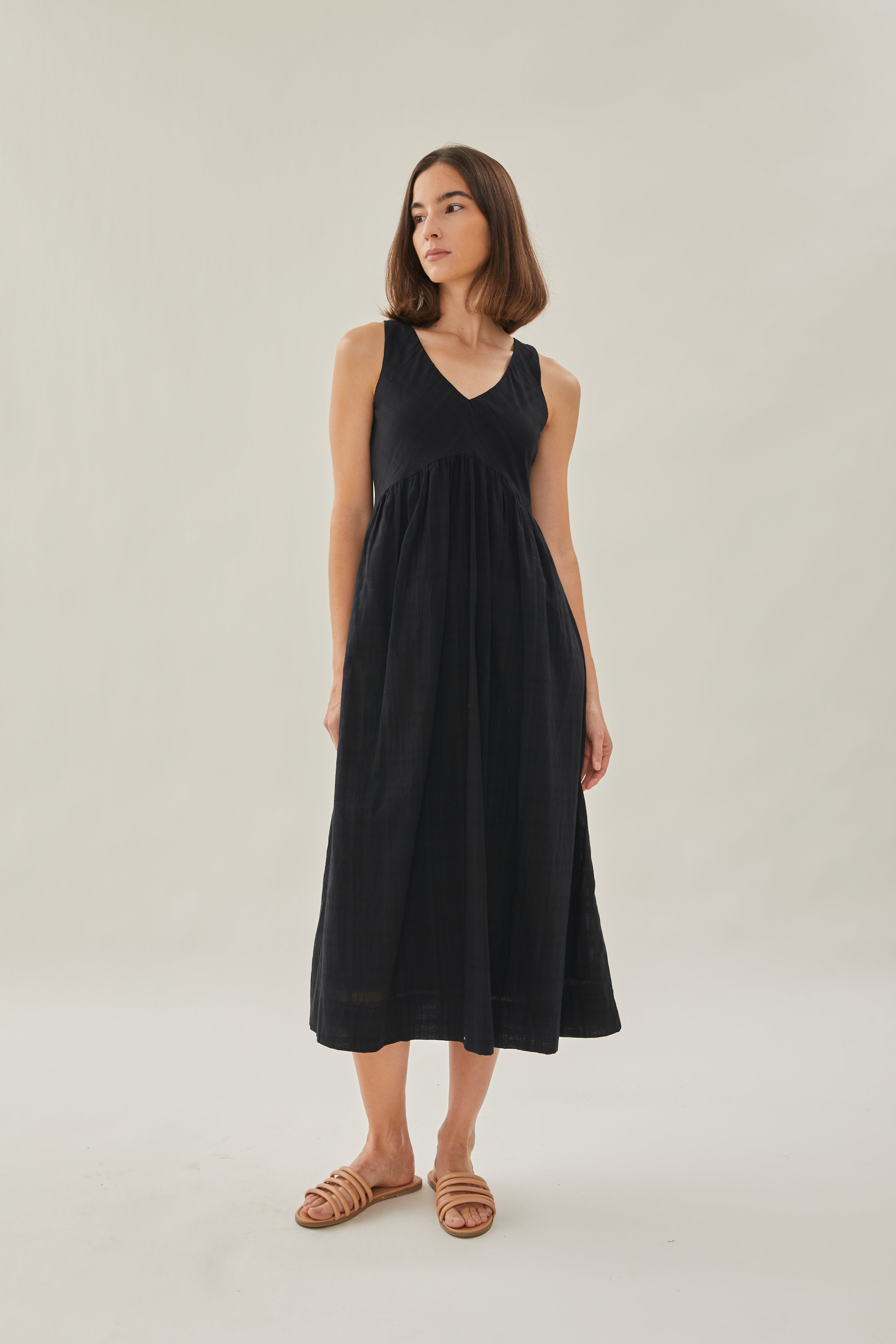 Cotton Midi Sundress in Black