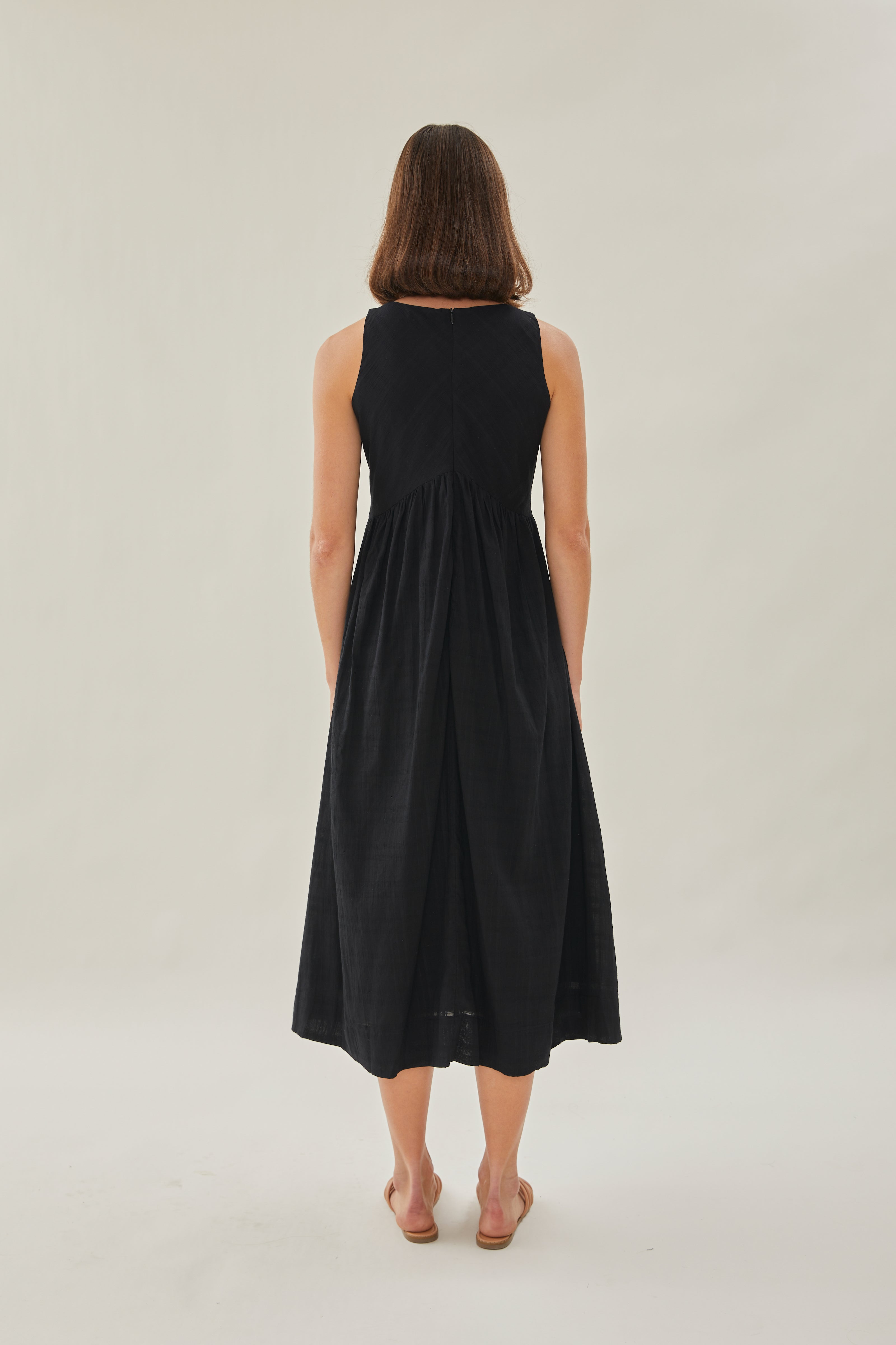 Cotton Midi Sundress in Black