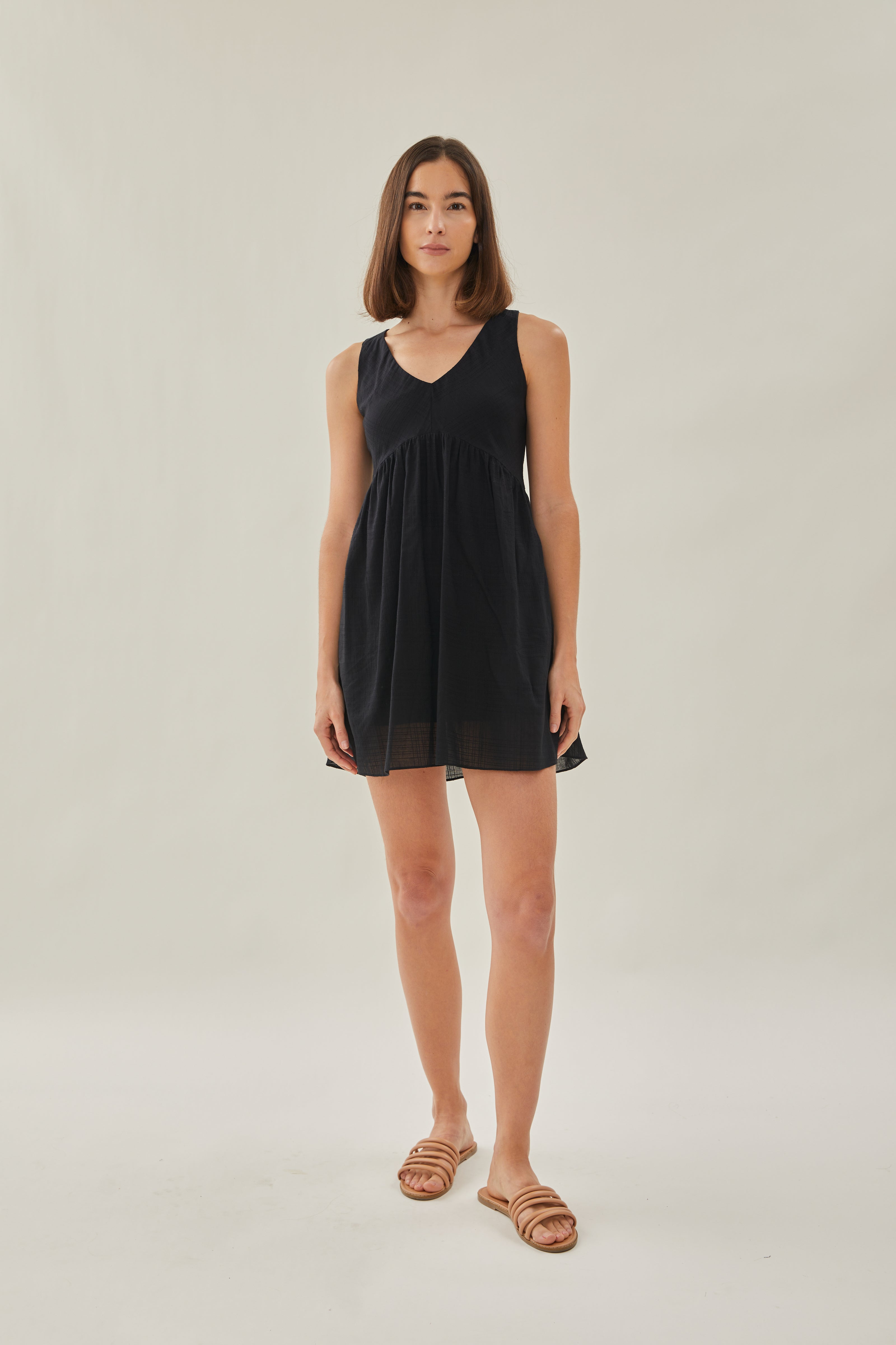 Cotton Mini Sundress in Black