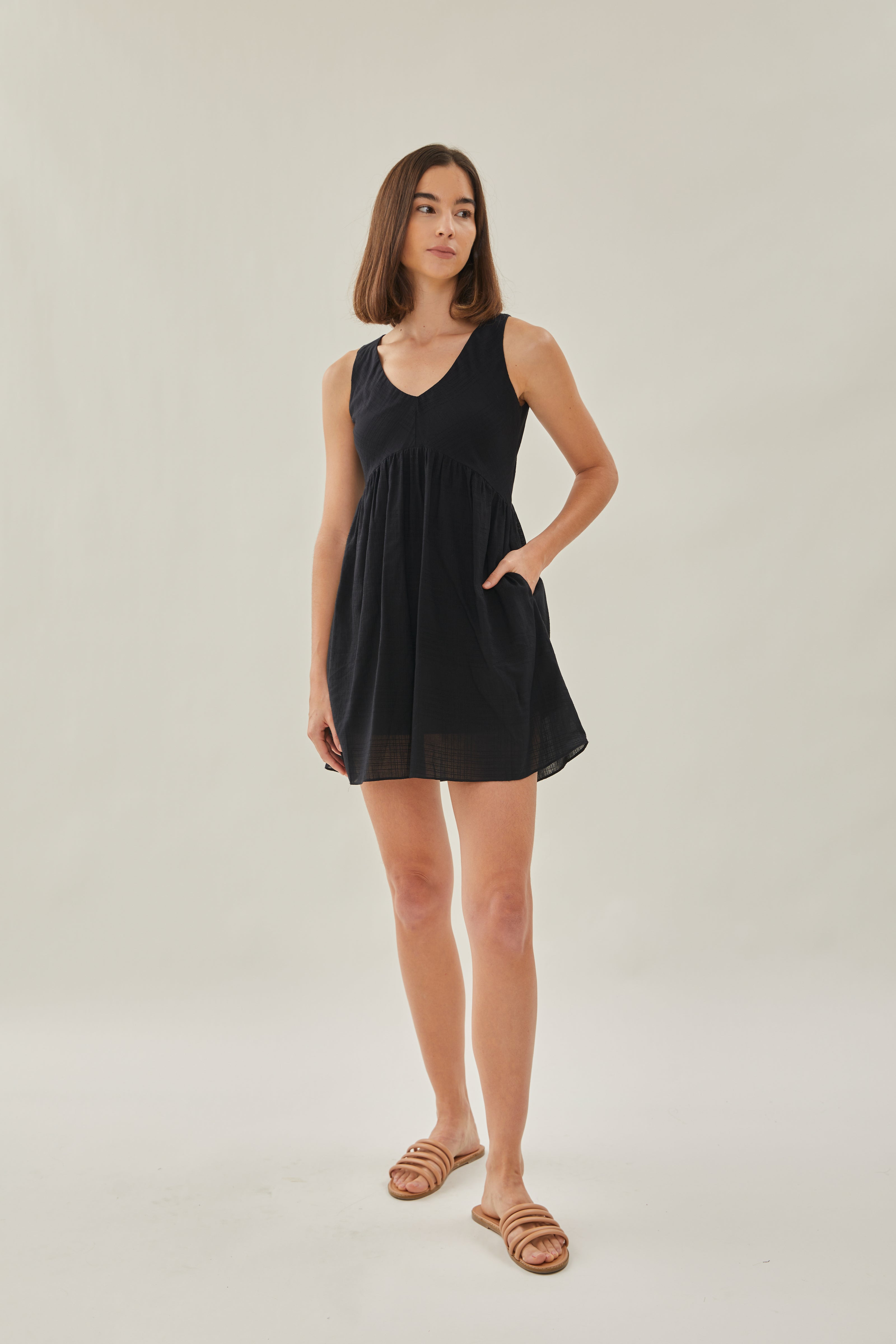 Cotton Mini Sundress in Black