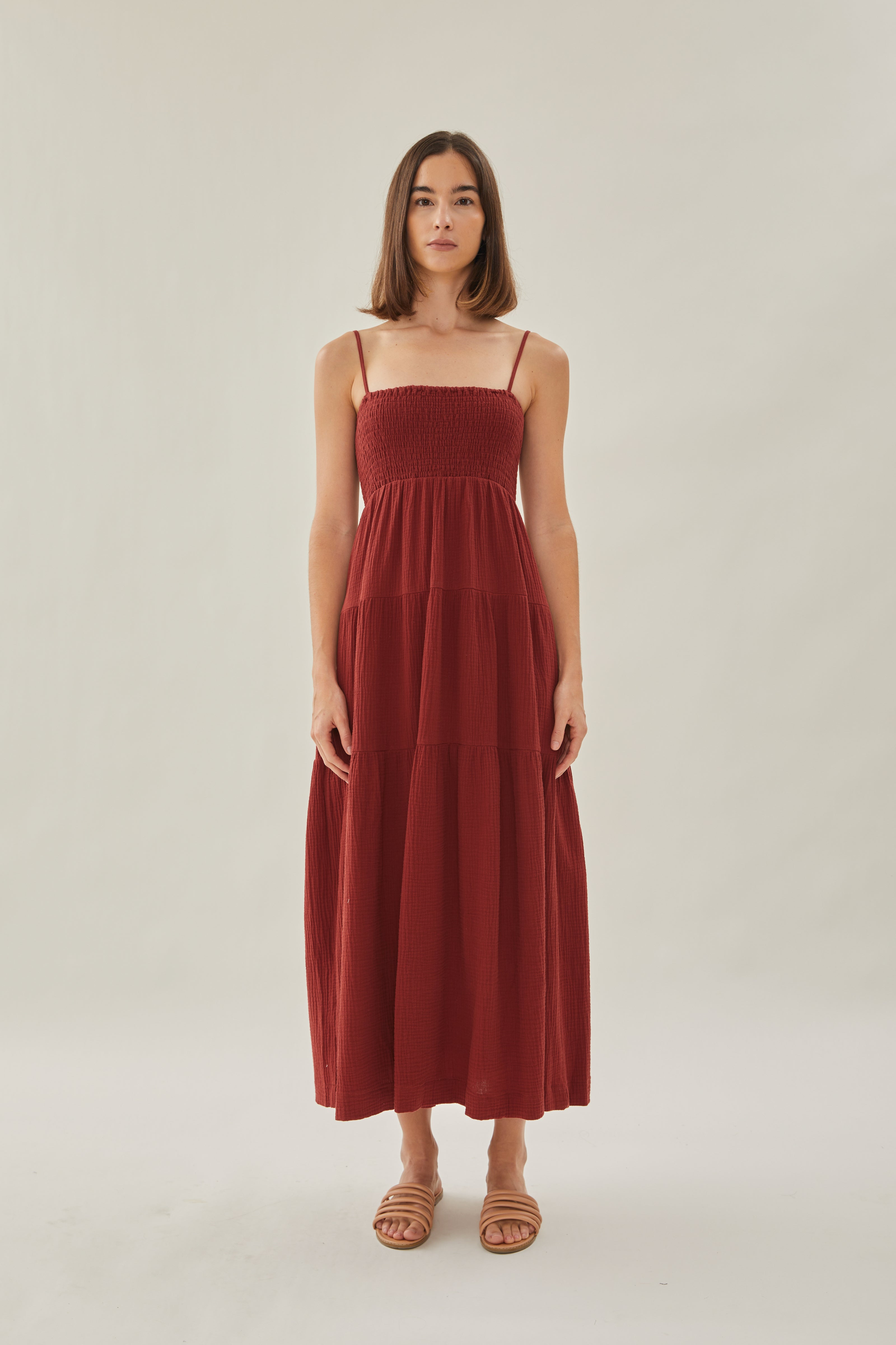 Shirred Maxi Dress in Cherry Red