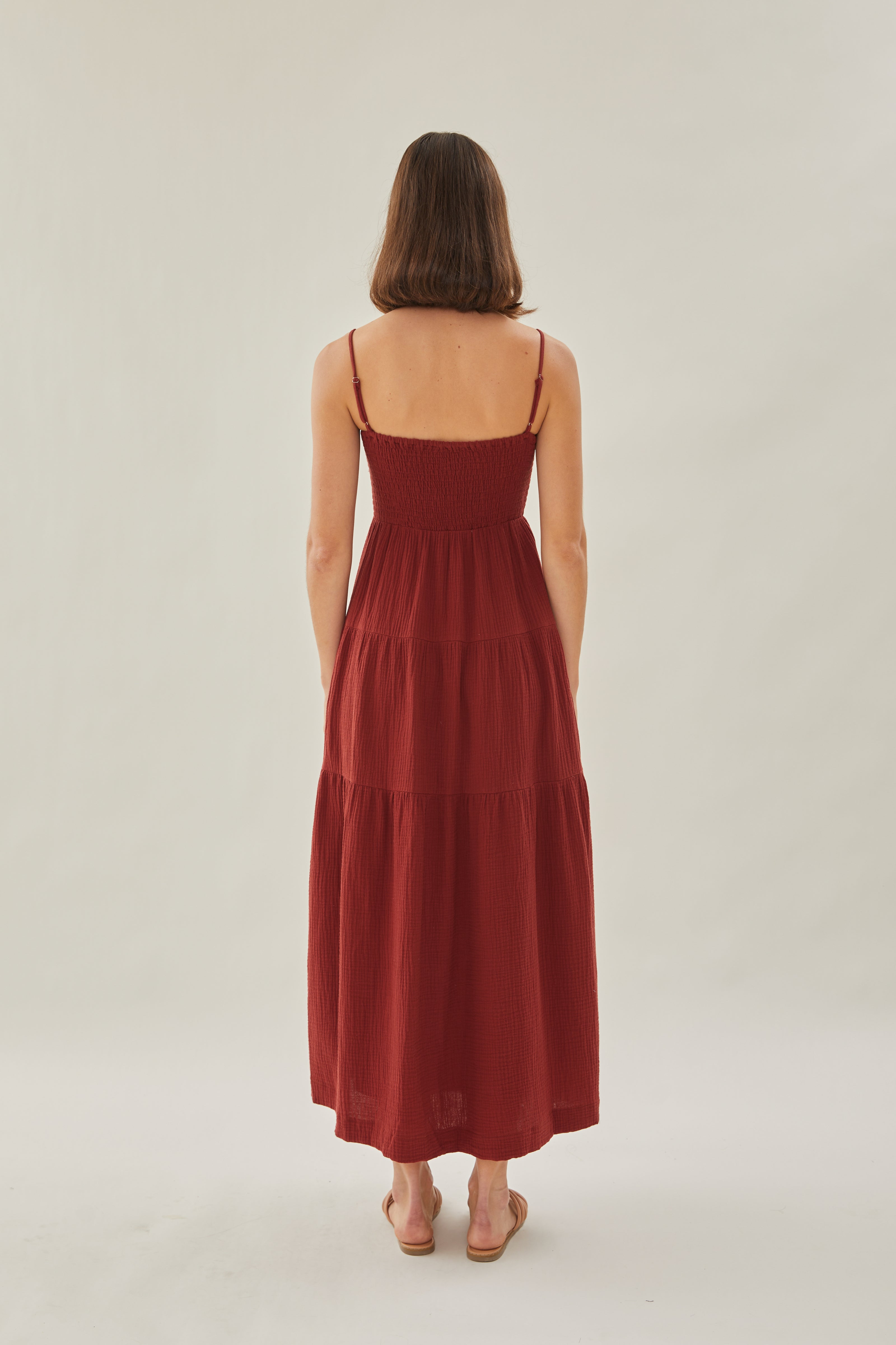 Shirred Maxi Dress in Cherry Red