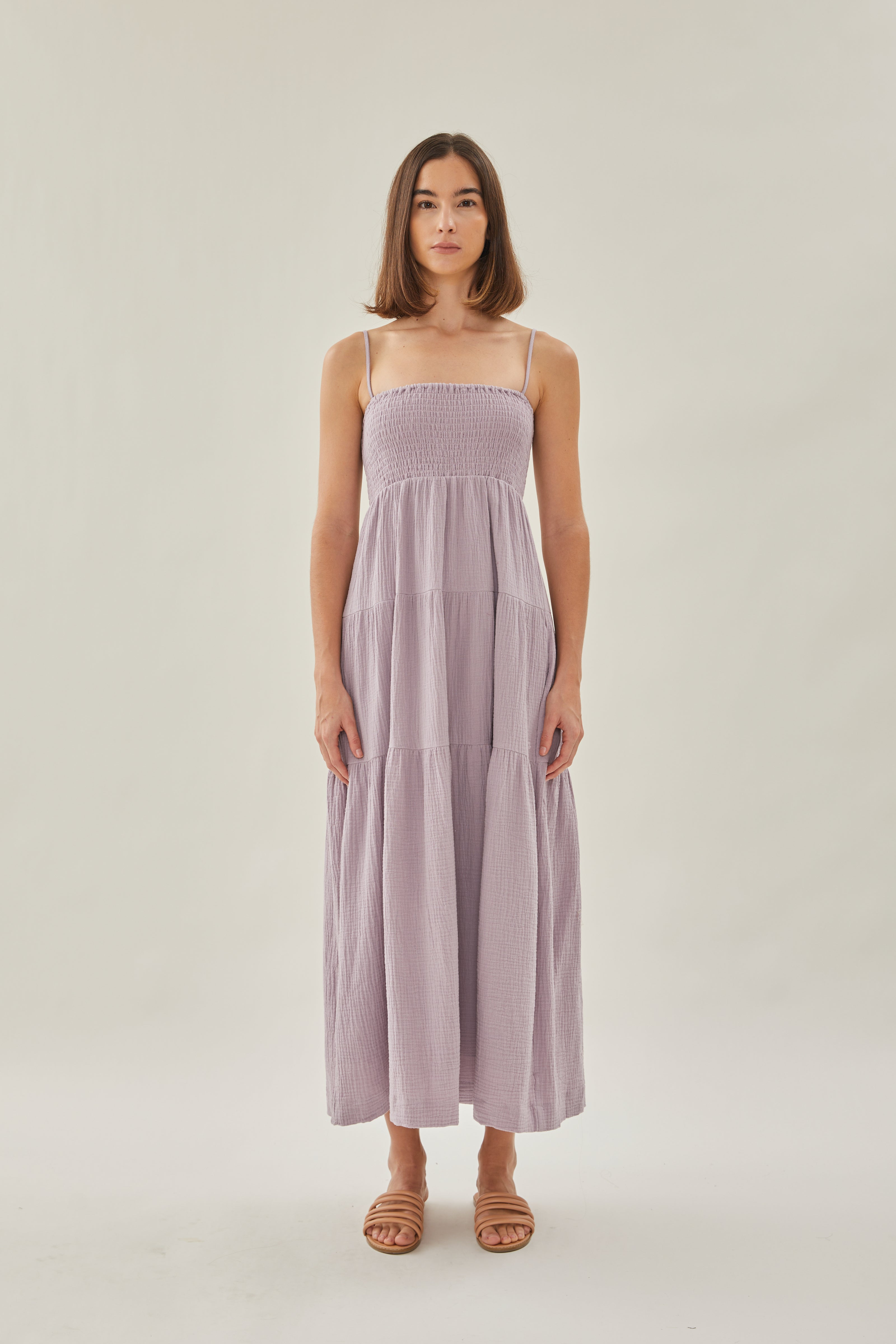 Shirred Maxi Dress in Deep Mauve