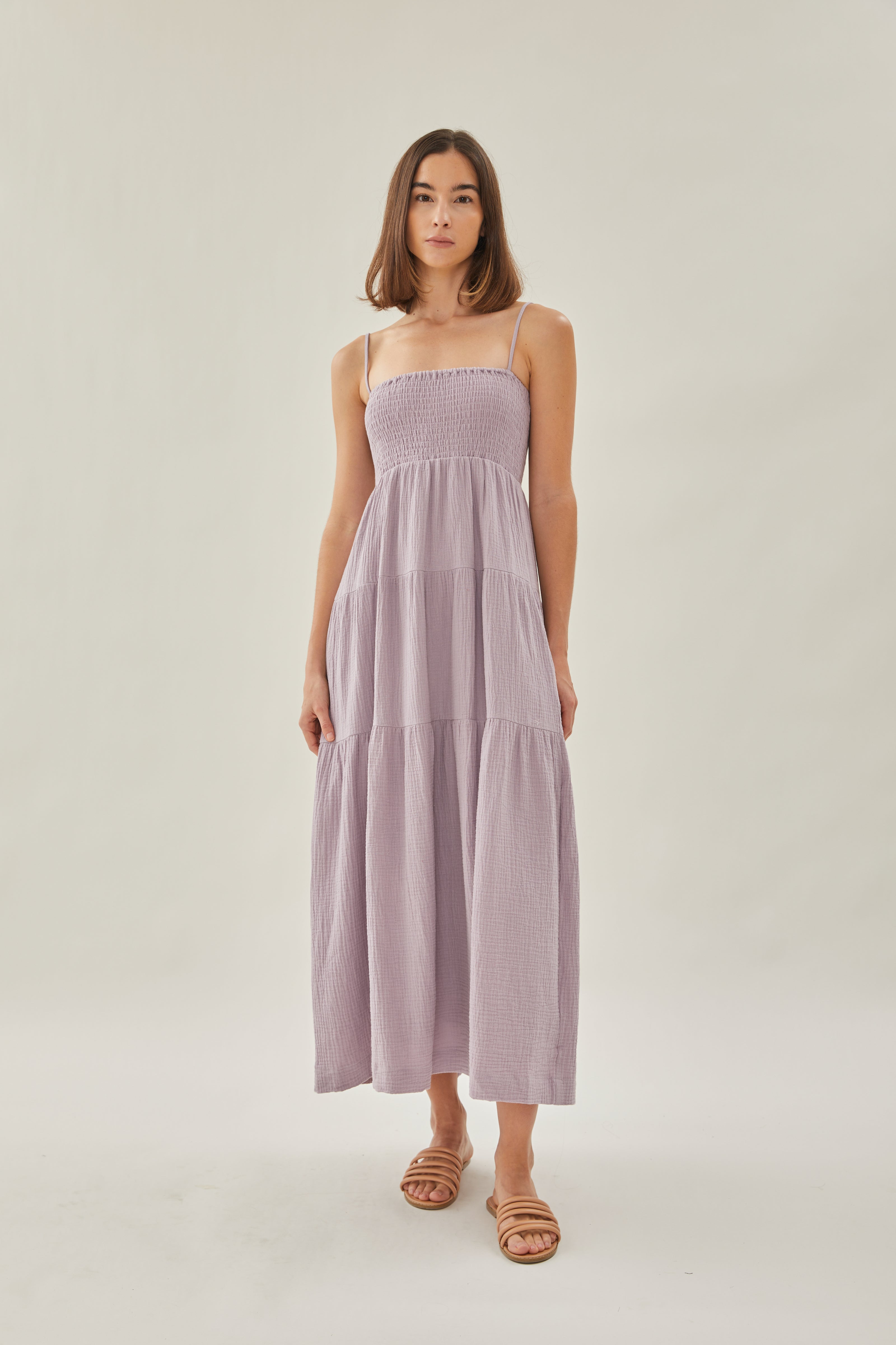 Shirred Maxi Dress in Deep Mauve