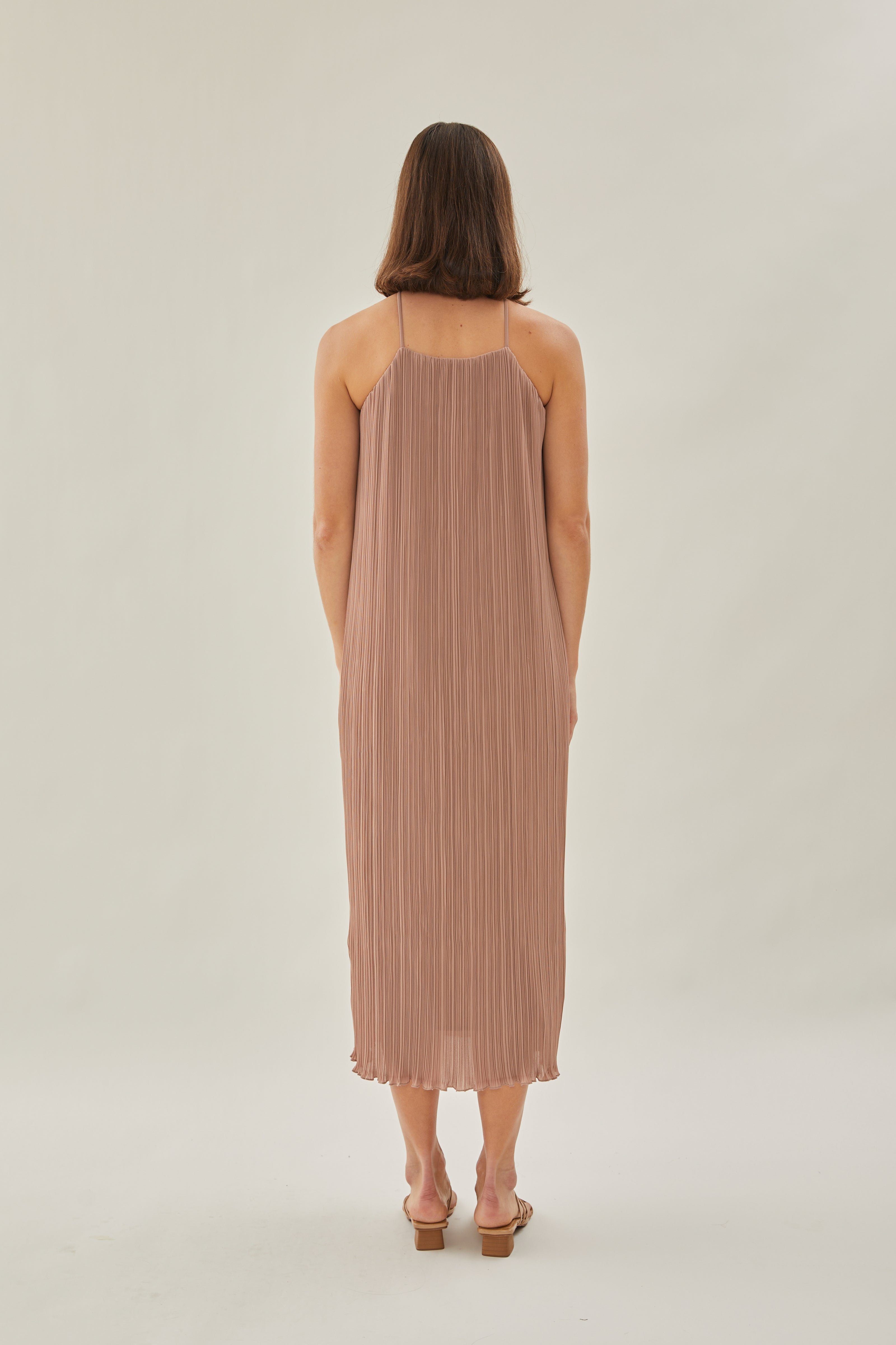 Halter Pleated Maxi Dress in Muted Rose