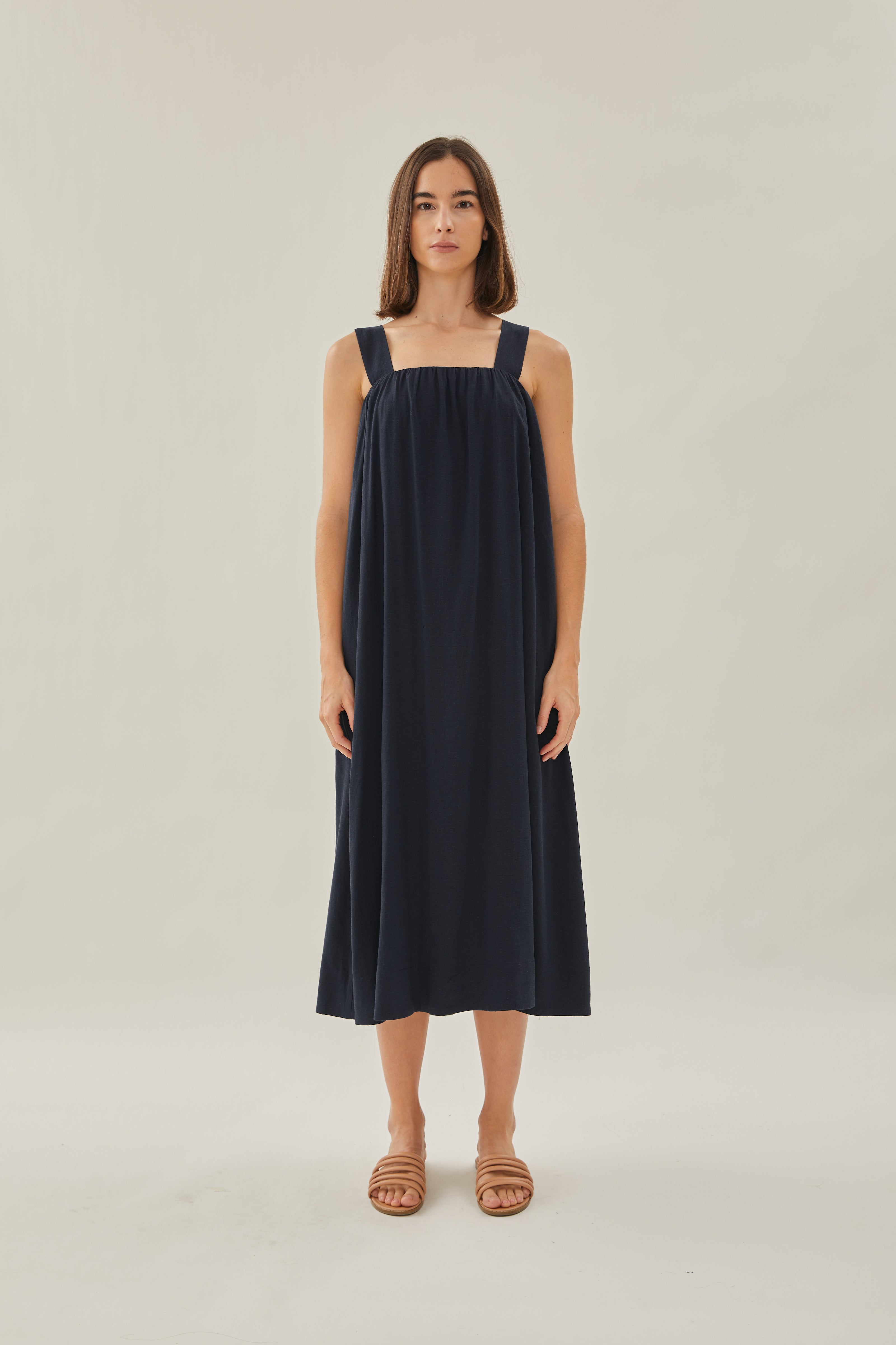 Linen Tent Dress in Dark Navy