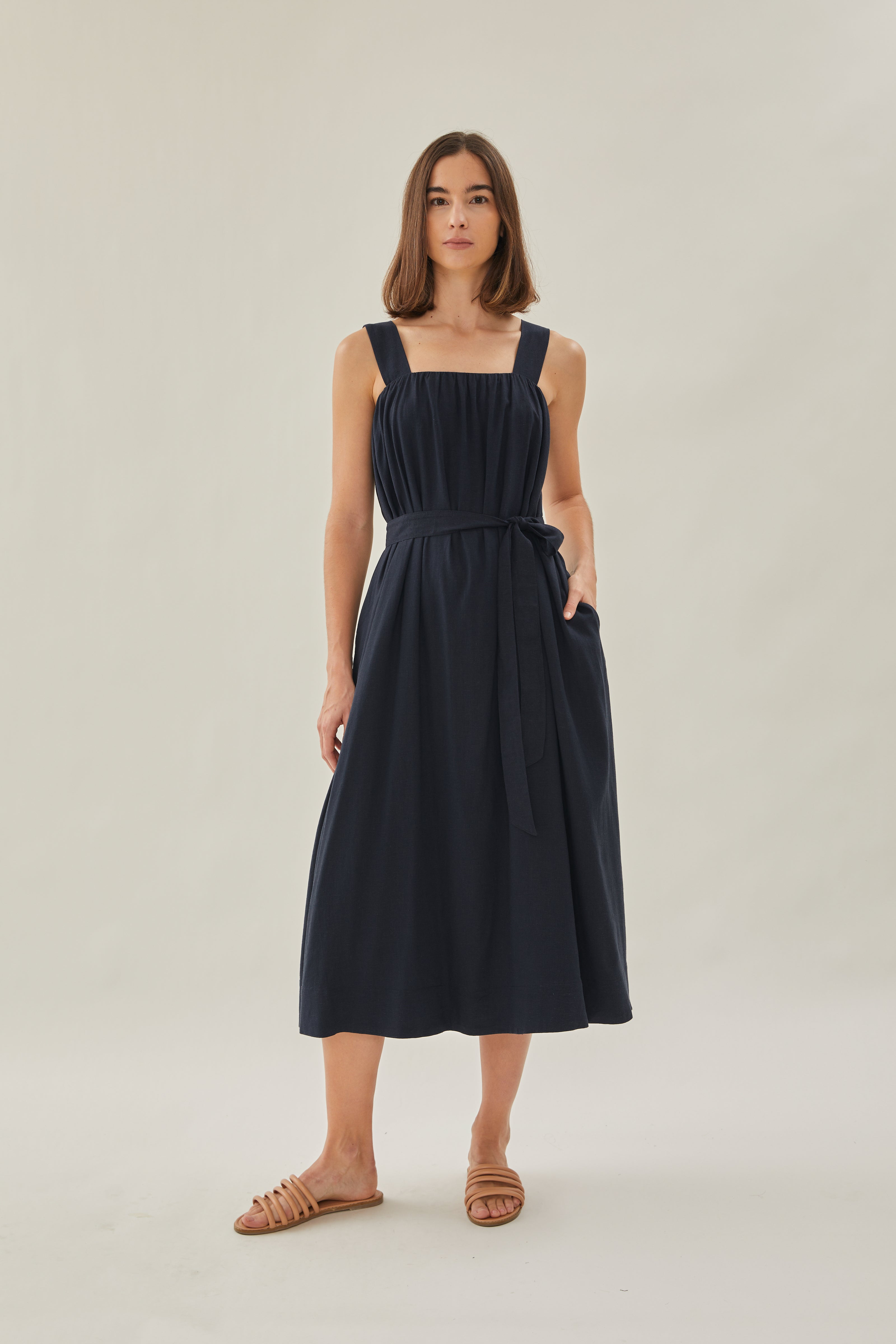 Linen Tent Dress in Dark Navy