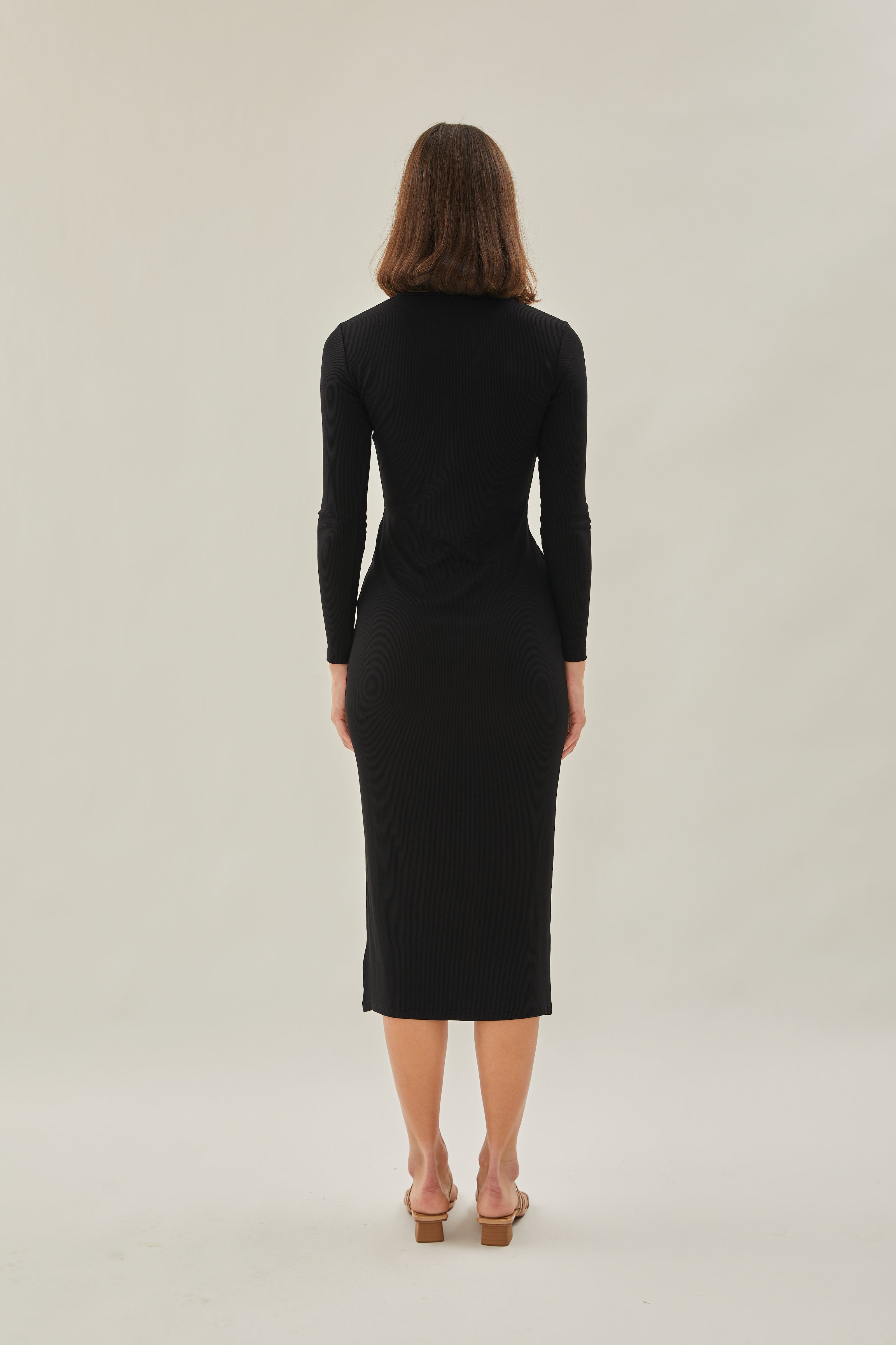 Knit Midi Dress with Slit in Black