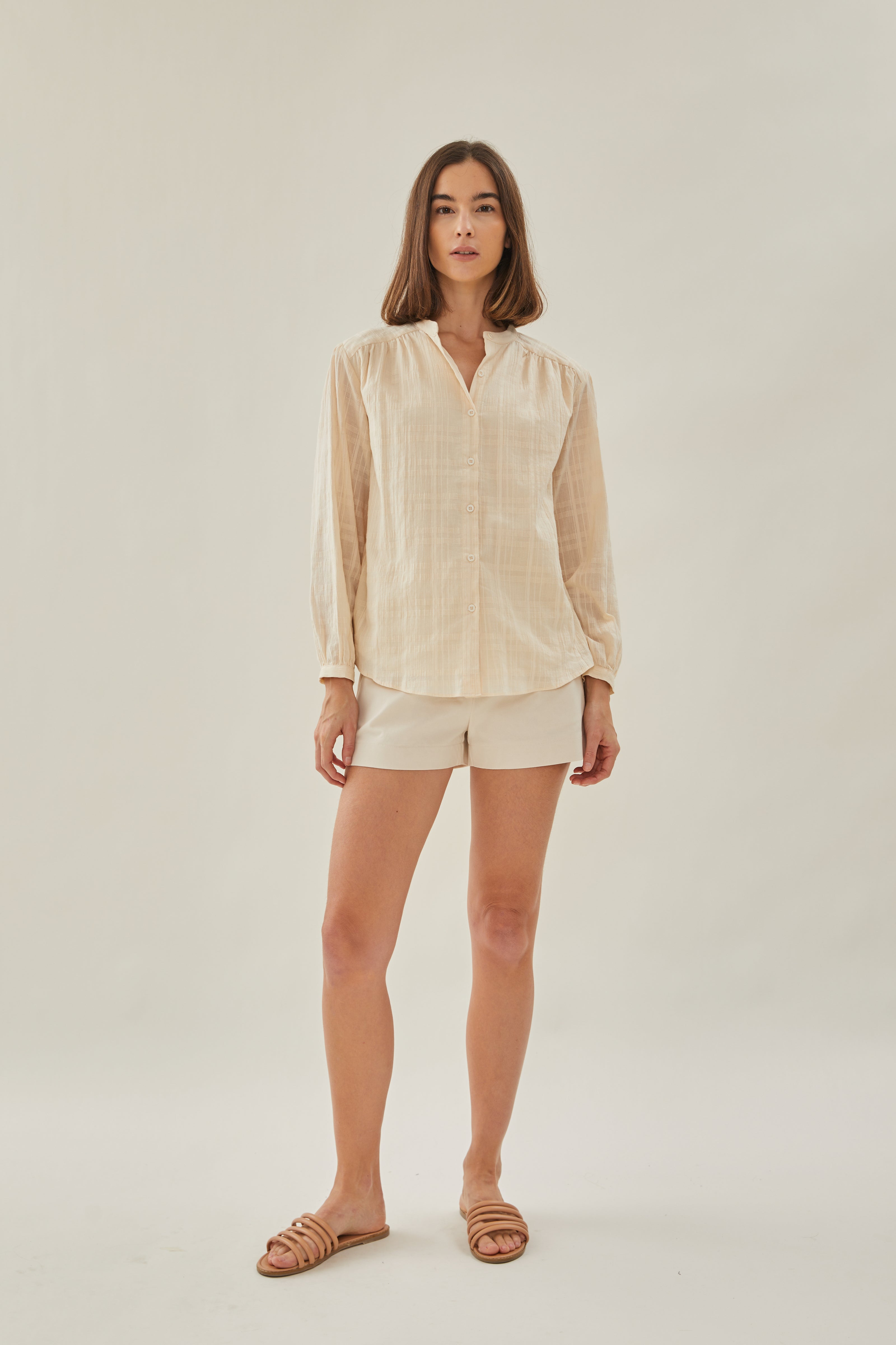 Billowy Cotton Blouse in Oatmeal