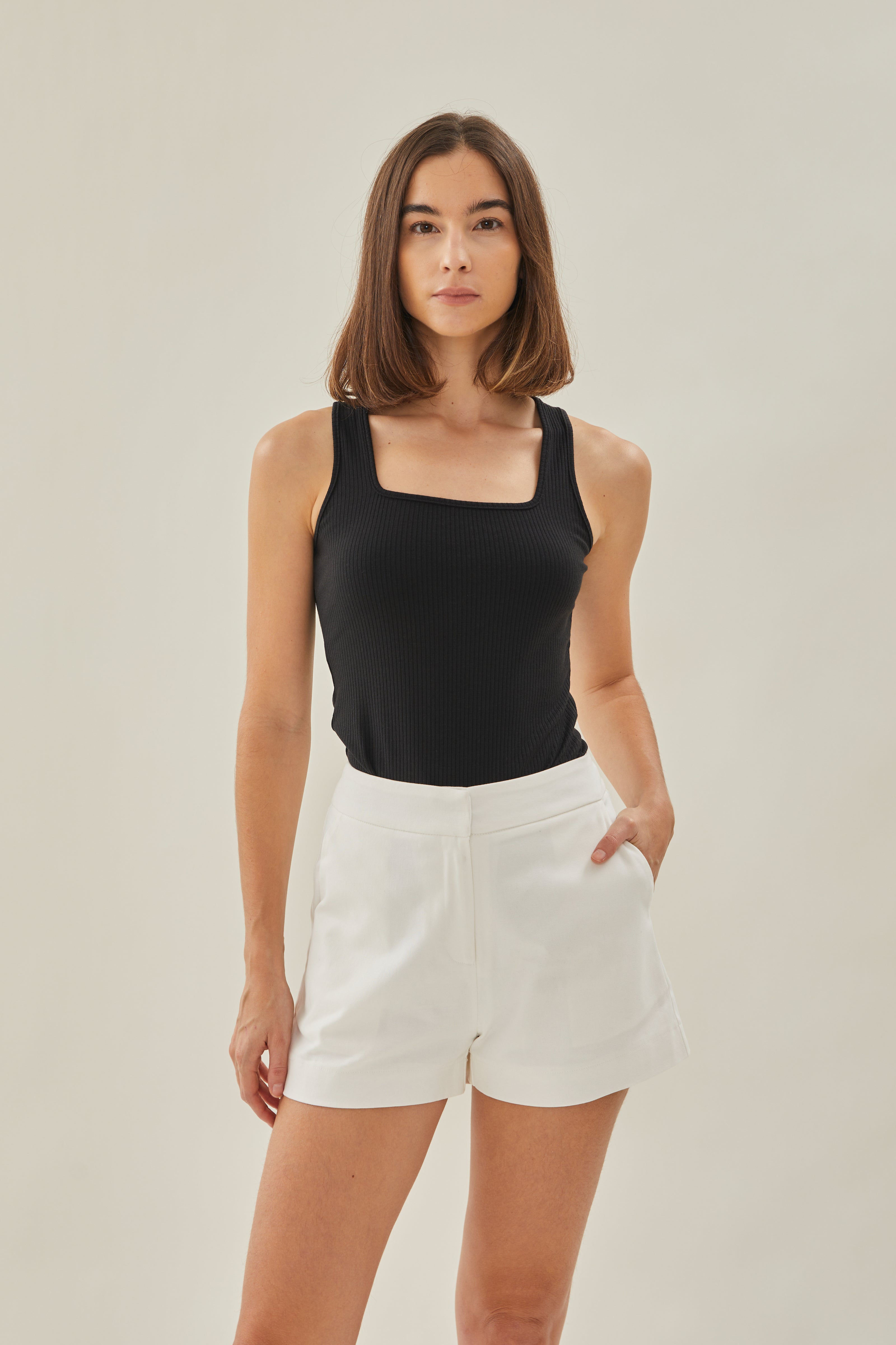 Square Neck Tank Top in Black