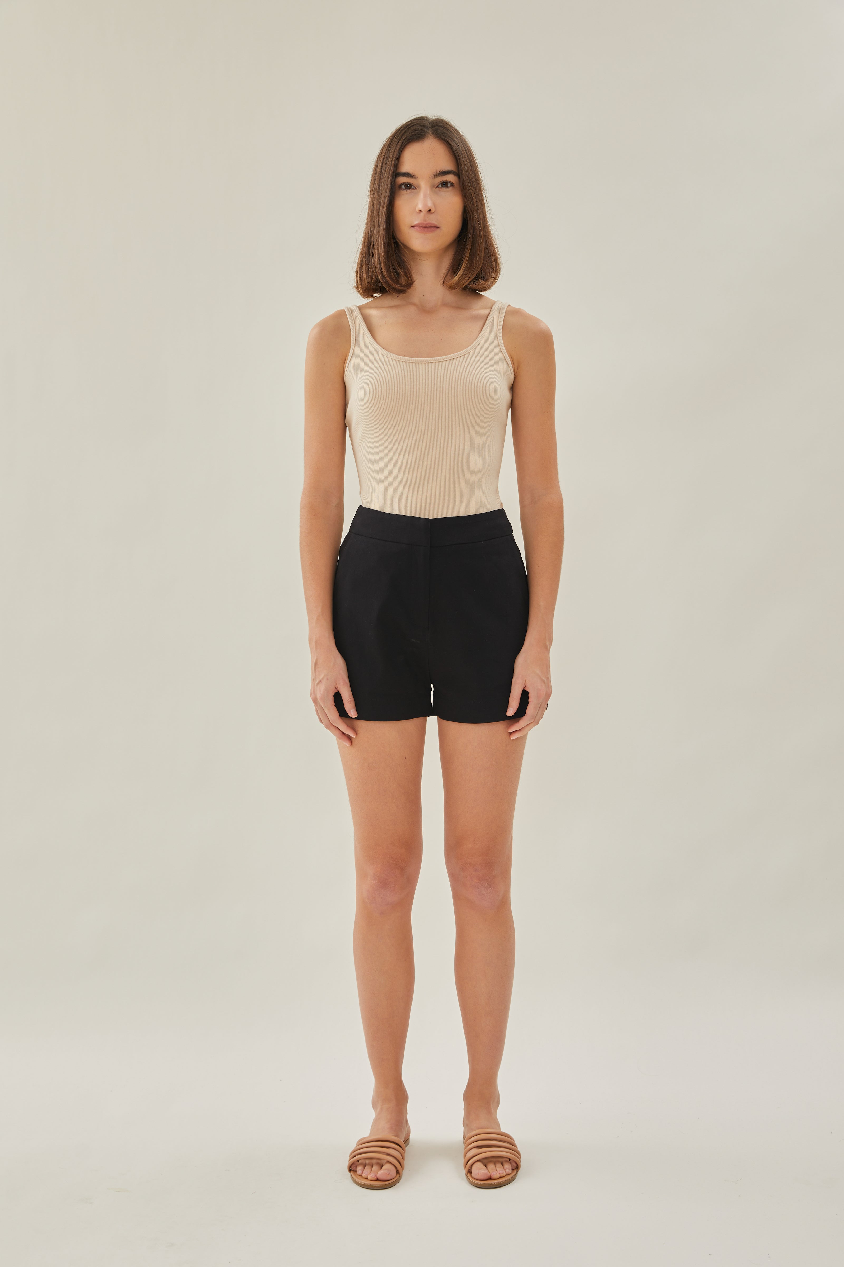 Scoop Ribbed Tank in Beige