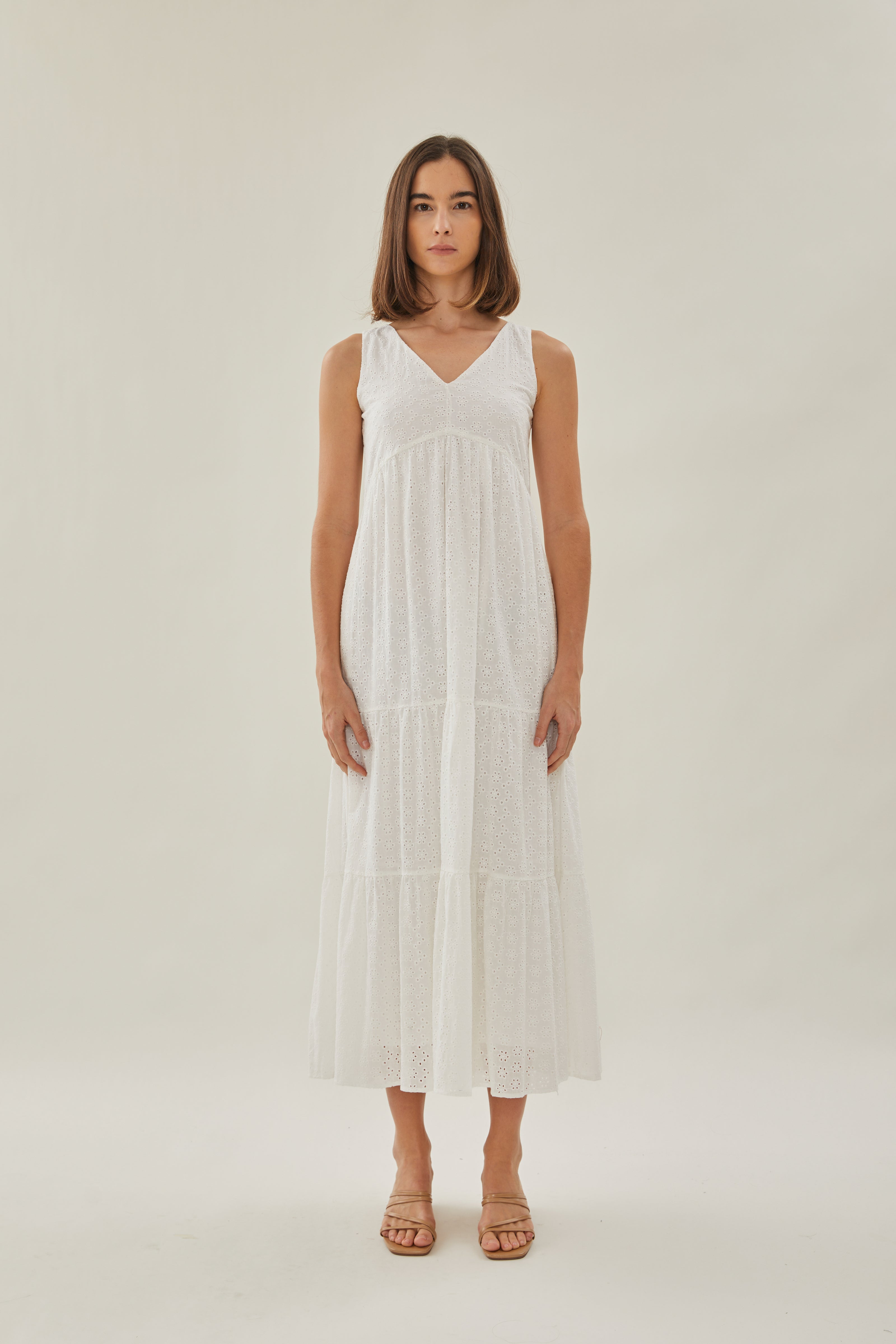 Tiered Maxi Sundress in Embroidered White