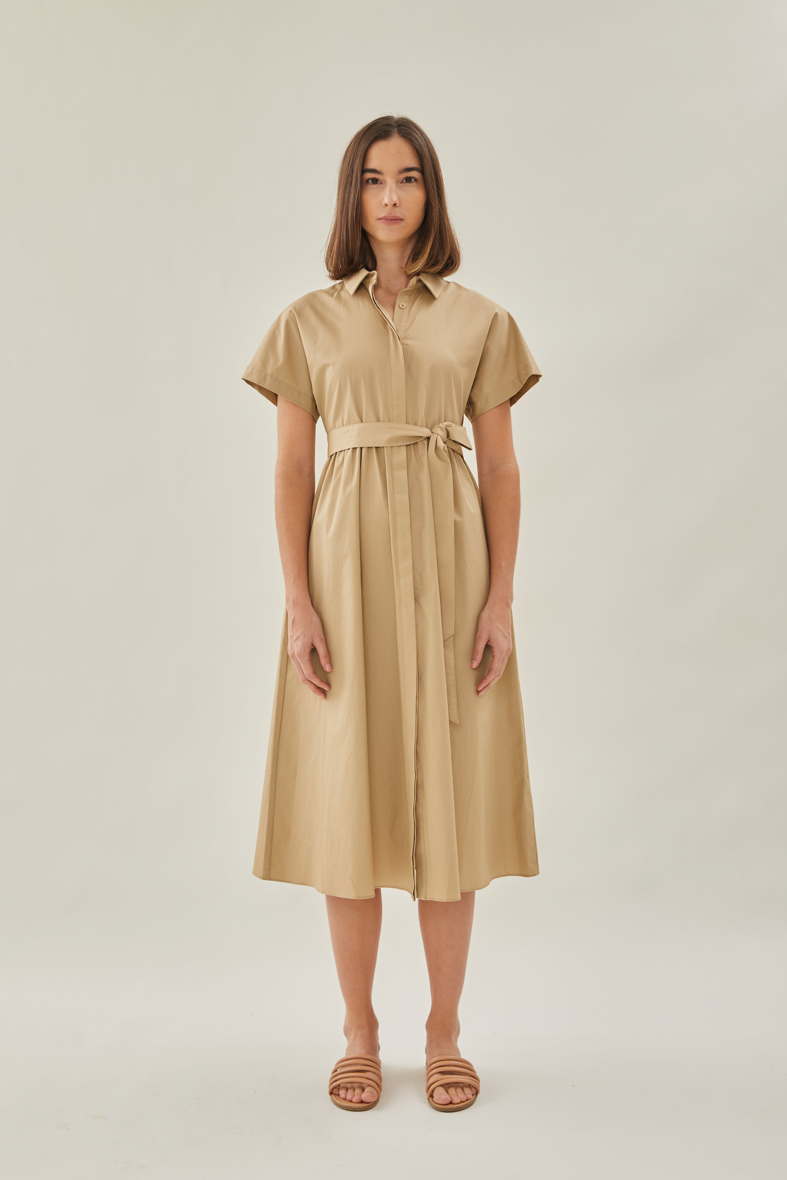 Midi Shirt Dress in Camel