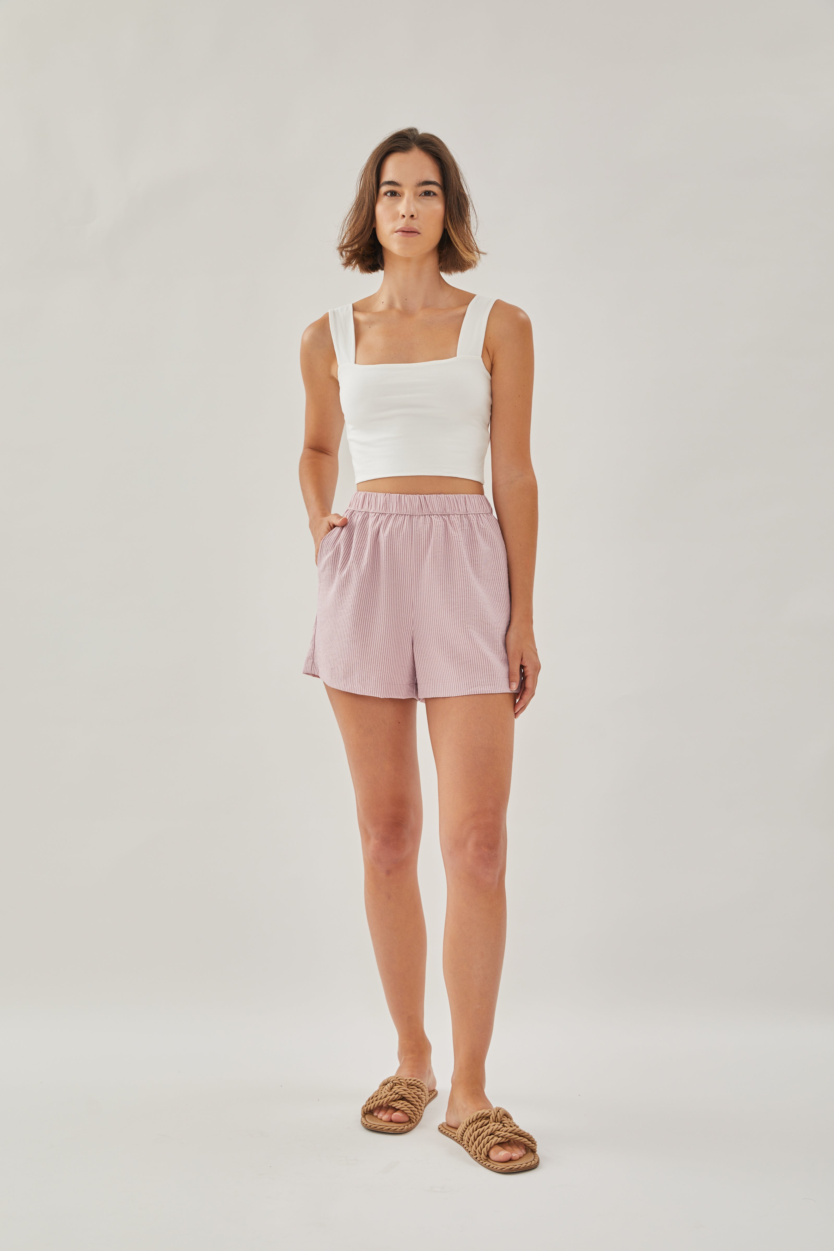 Relaxed Shorts in Stripe Pink