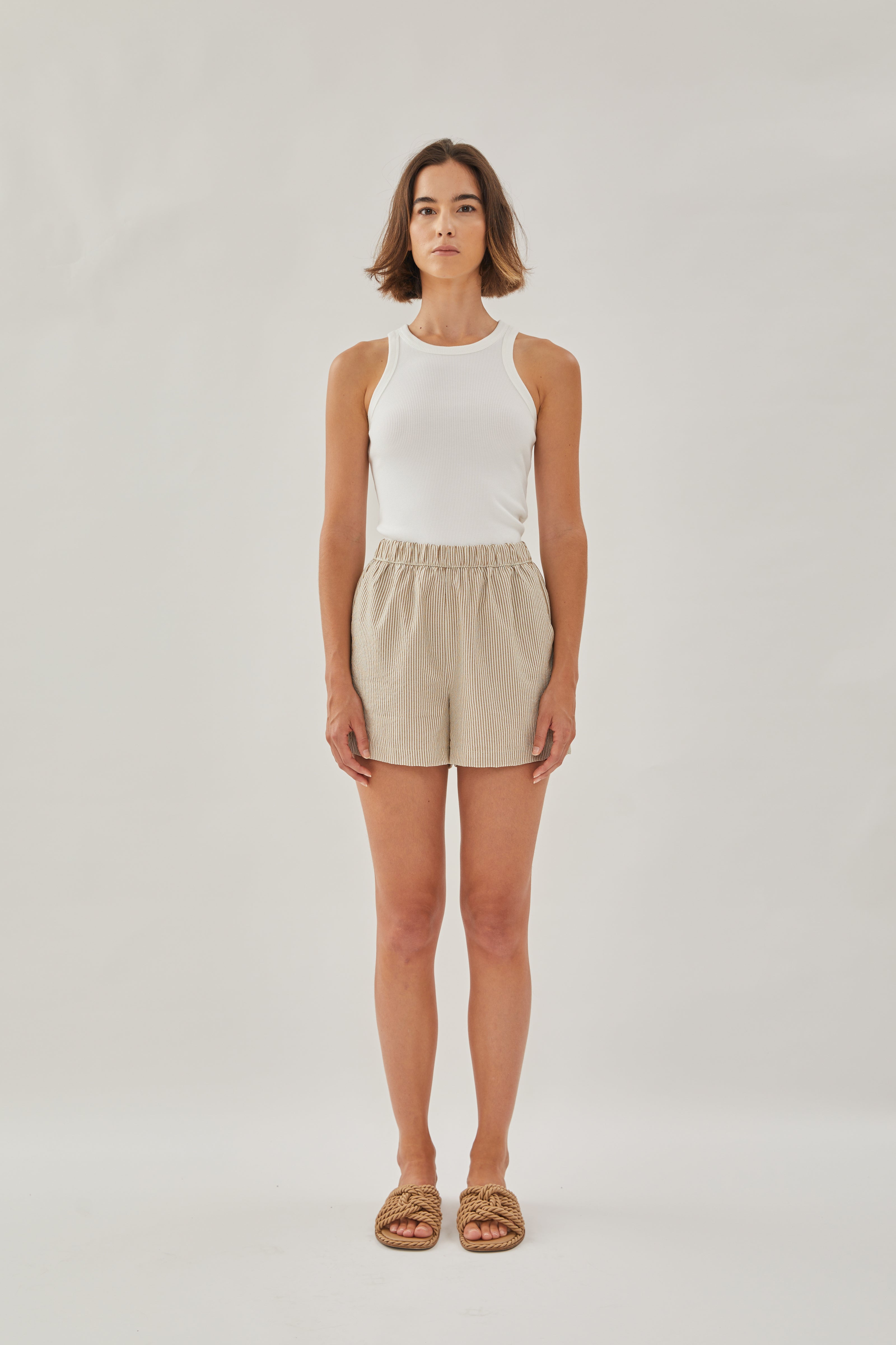 Relaxed Shorts in Stripe Brown