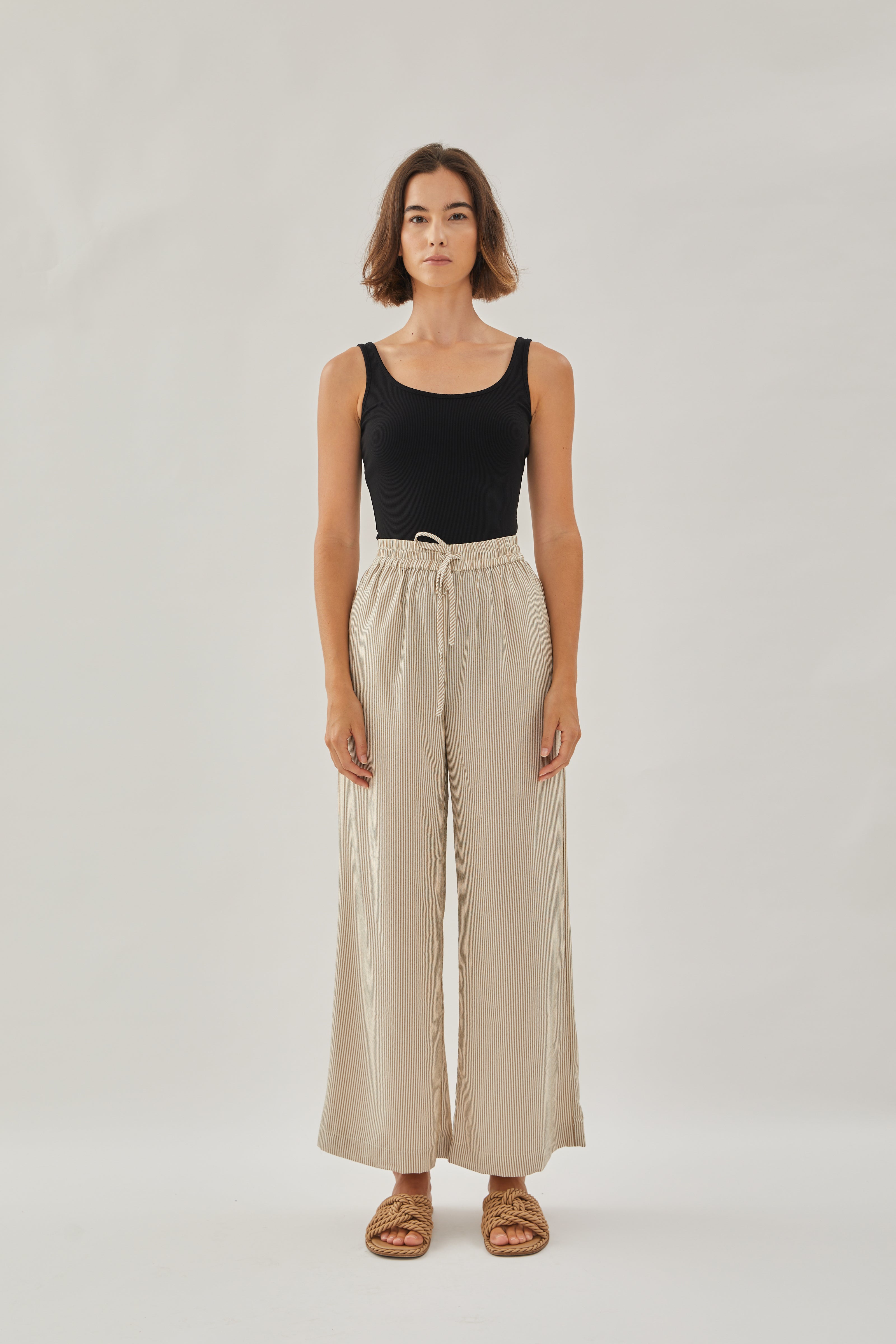 Straight Pants in Stripe Brown