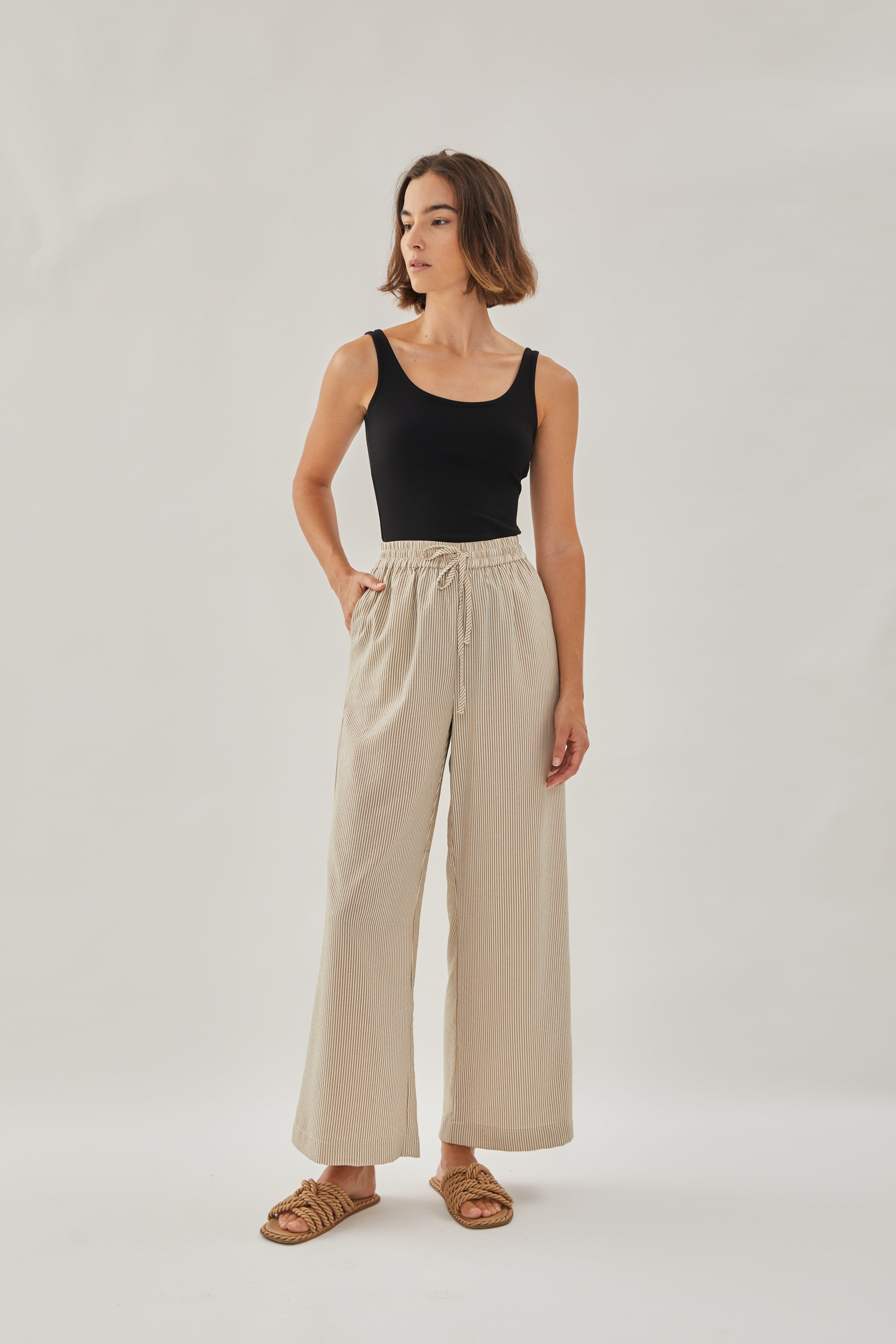 Straight Pants in Stripe Brown