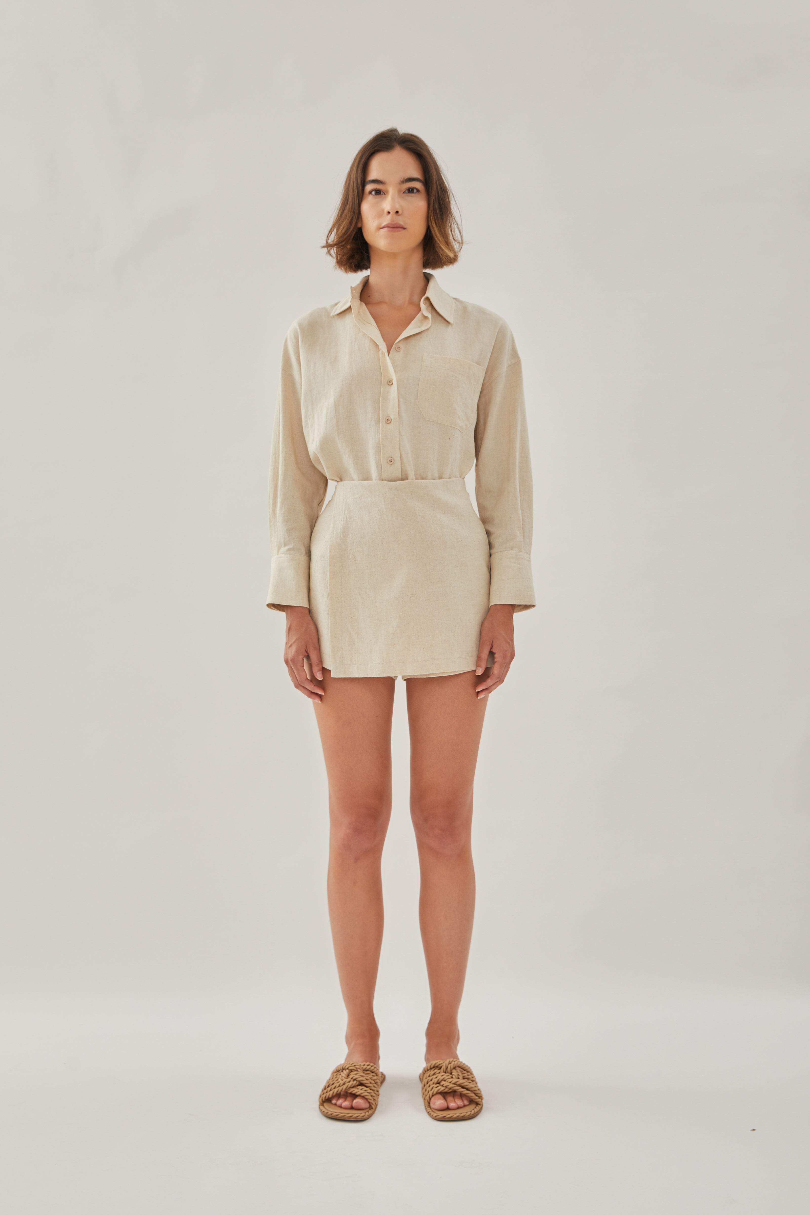 Linen Wrap Skort in Natural