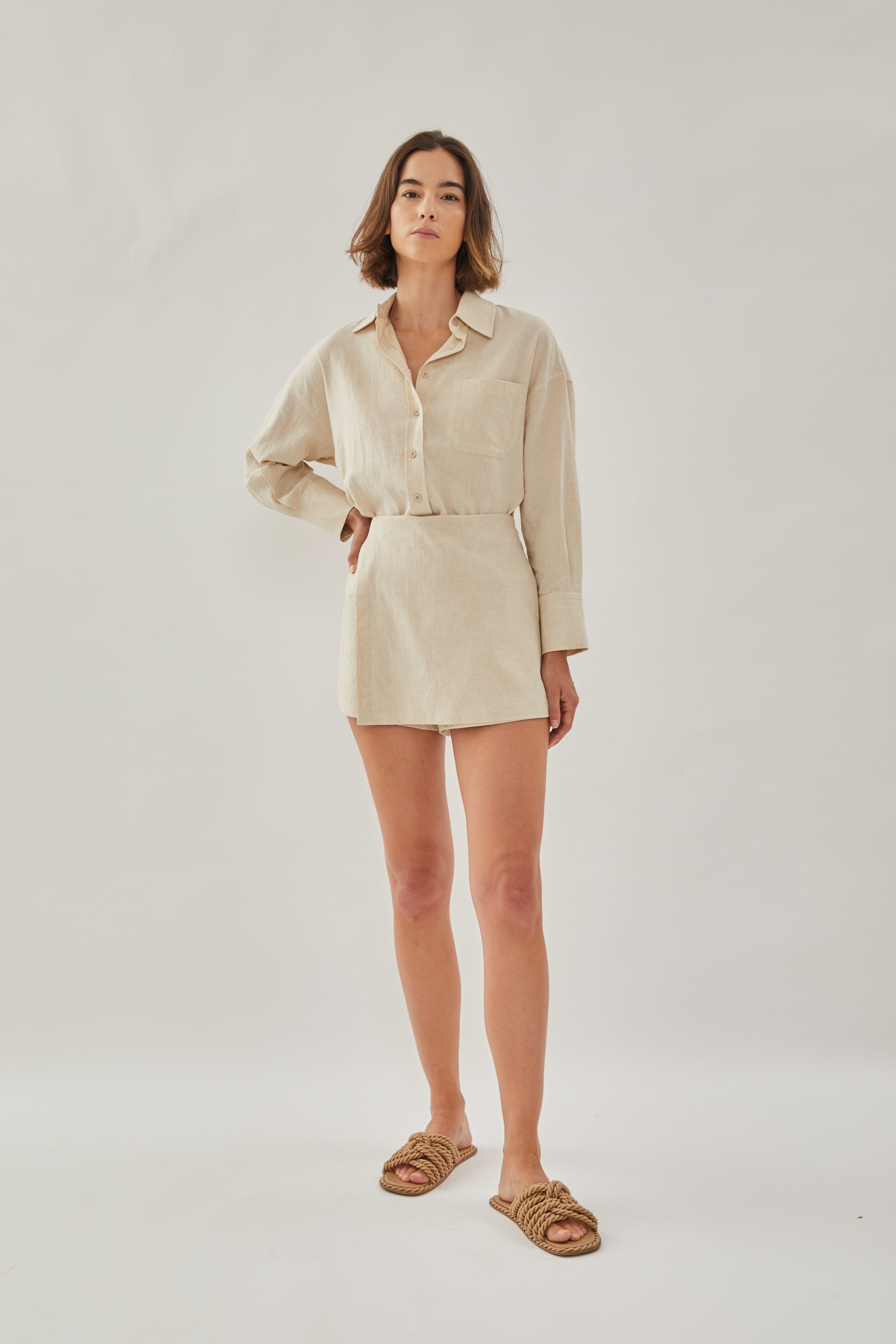 Linen Wrap Skort in Natural