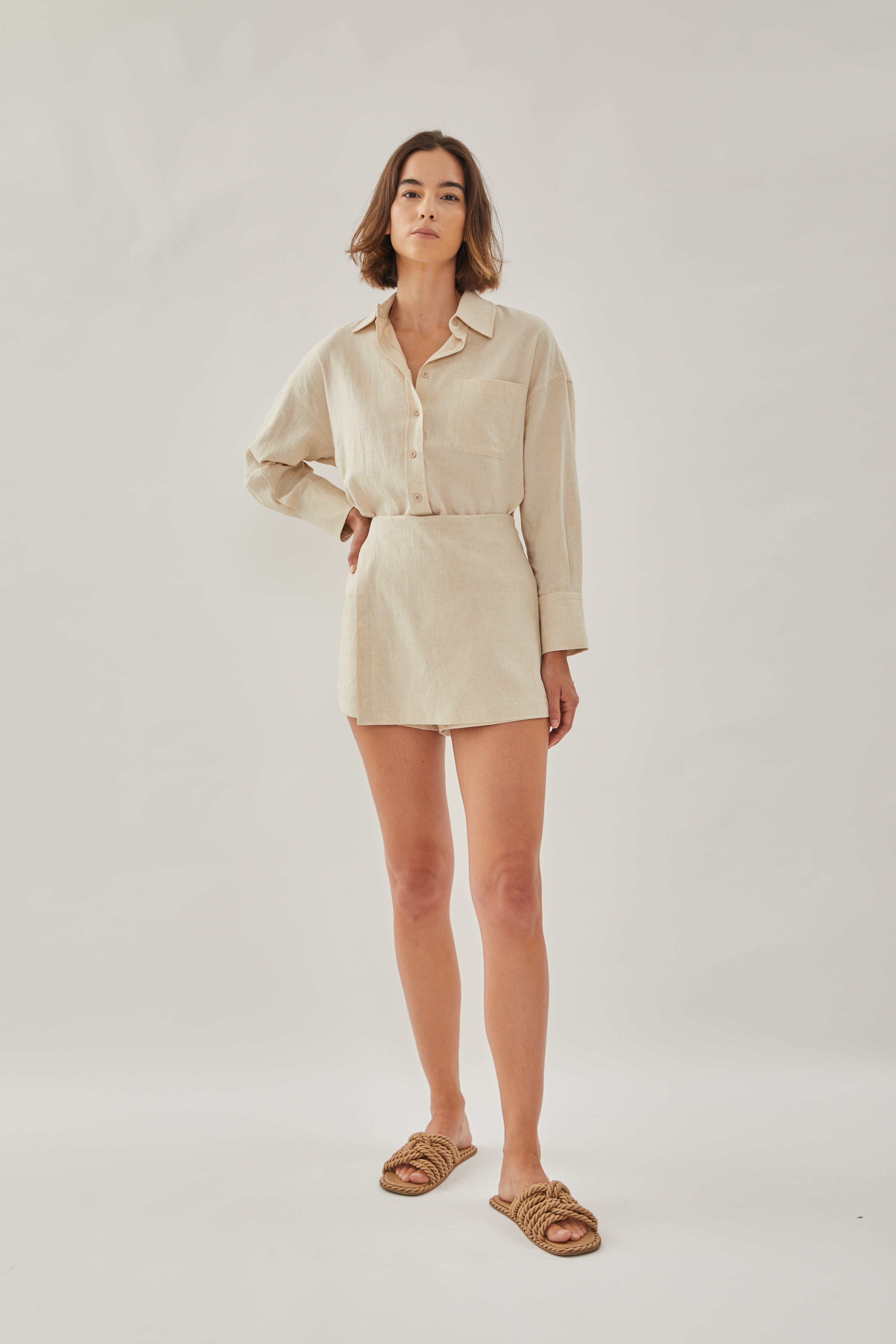 Linen Wrap Skorts in Natural