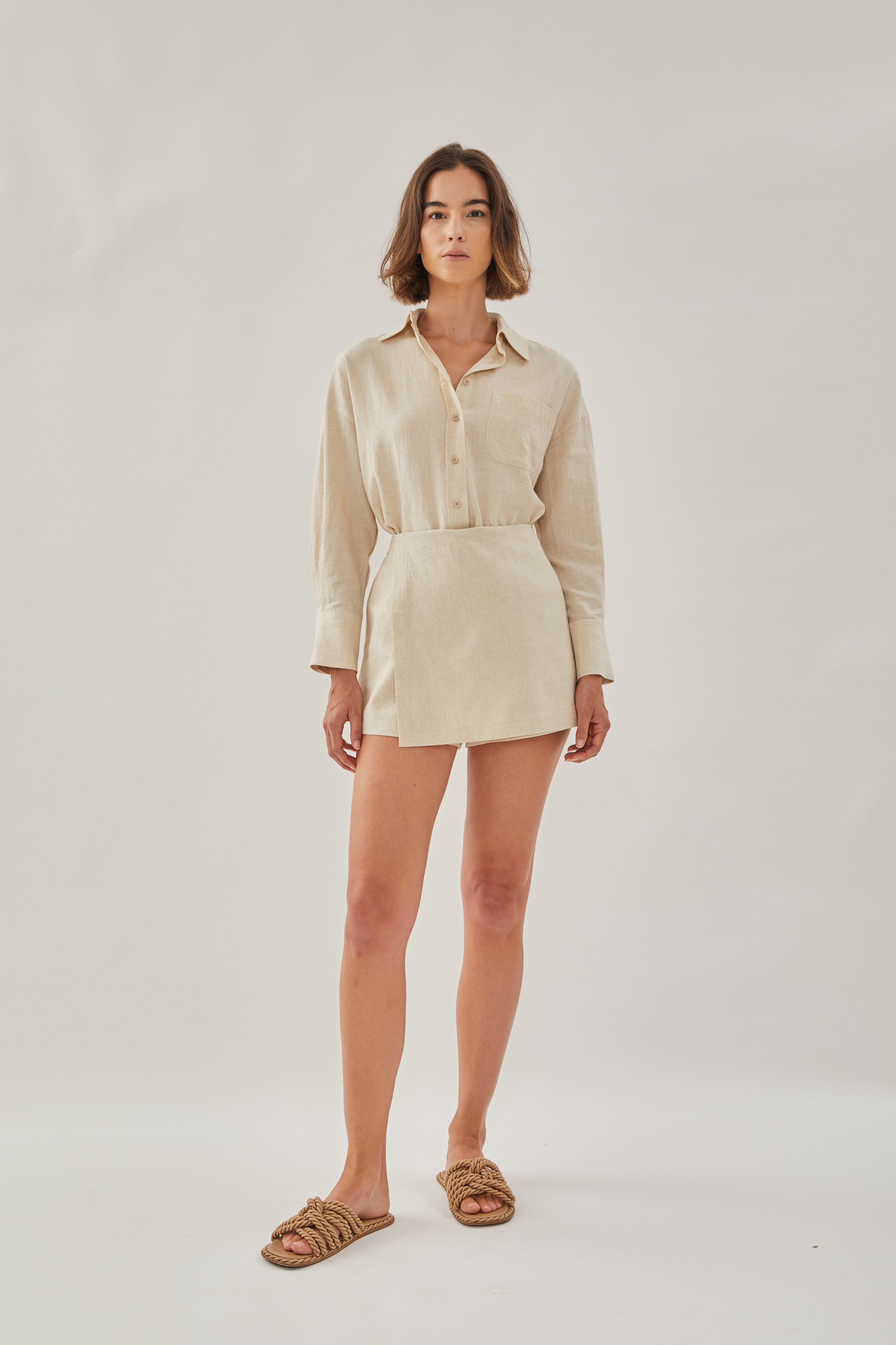 Linen Wrap Skort in Natural