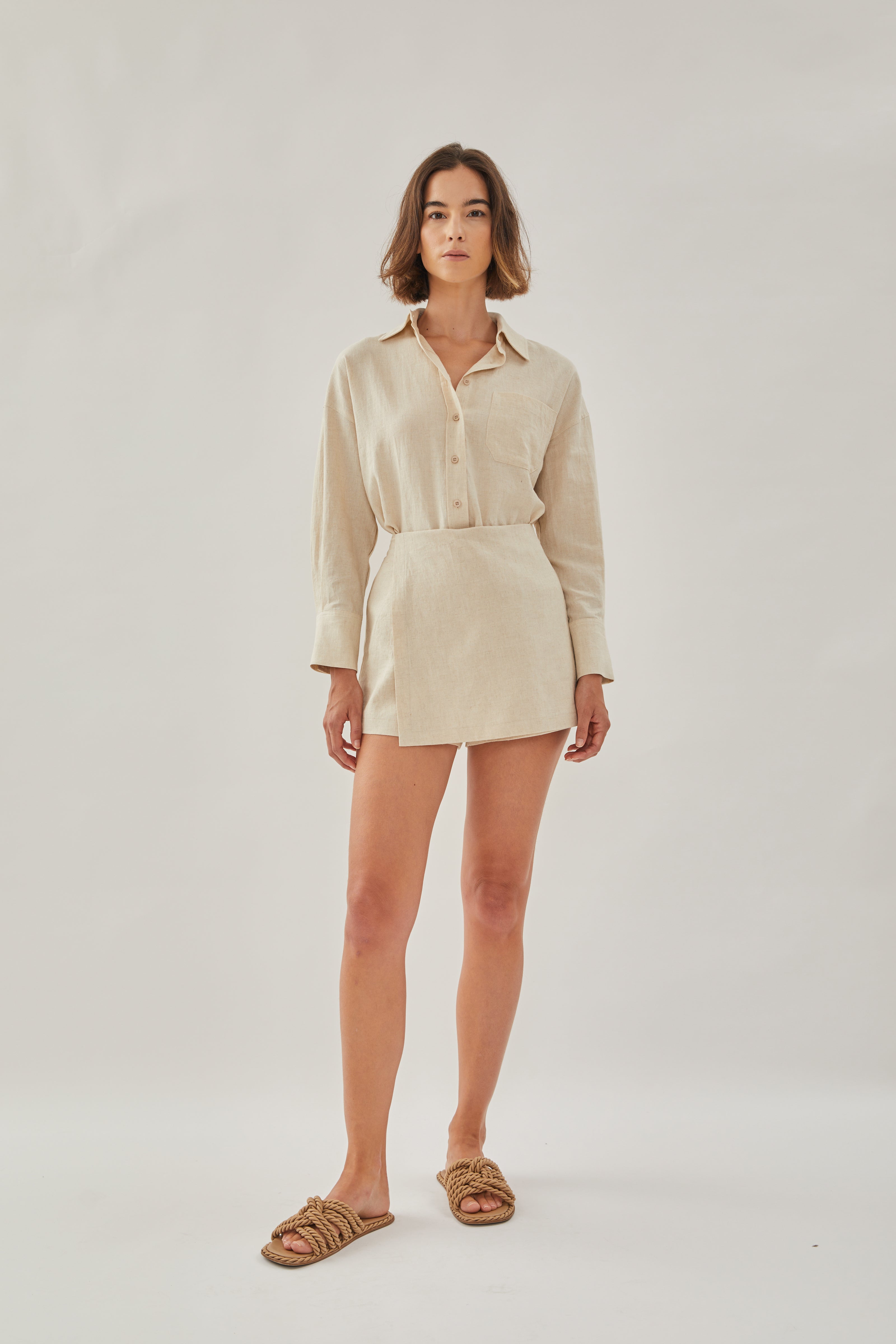 Linen Wrap Skorts in Natural