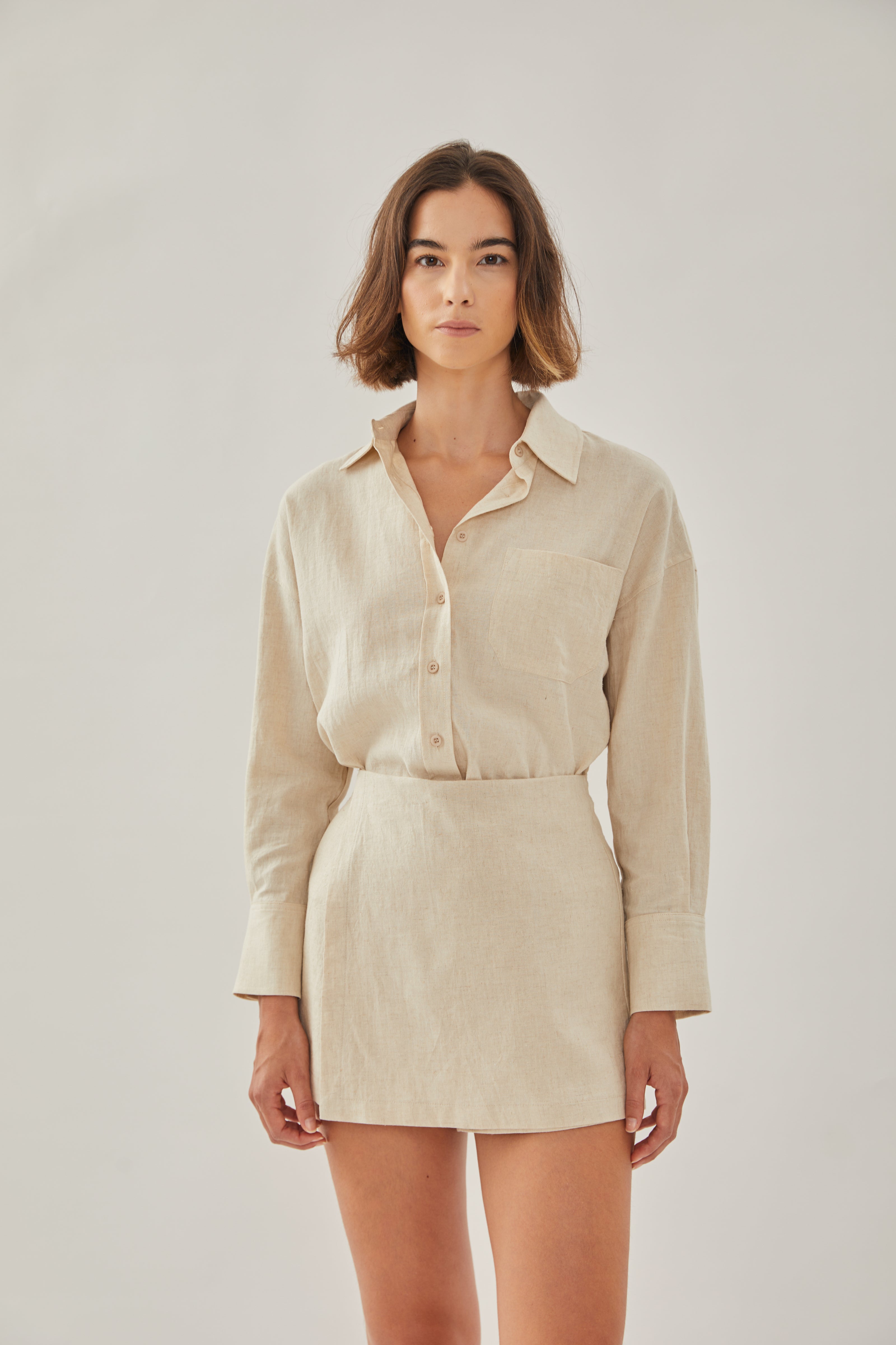 Linen Wrap Skorts in Natural