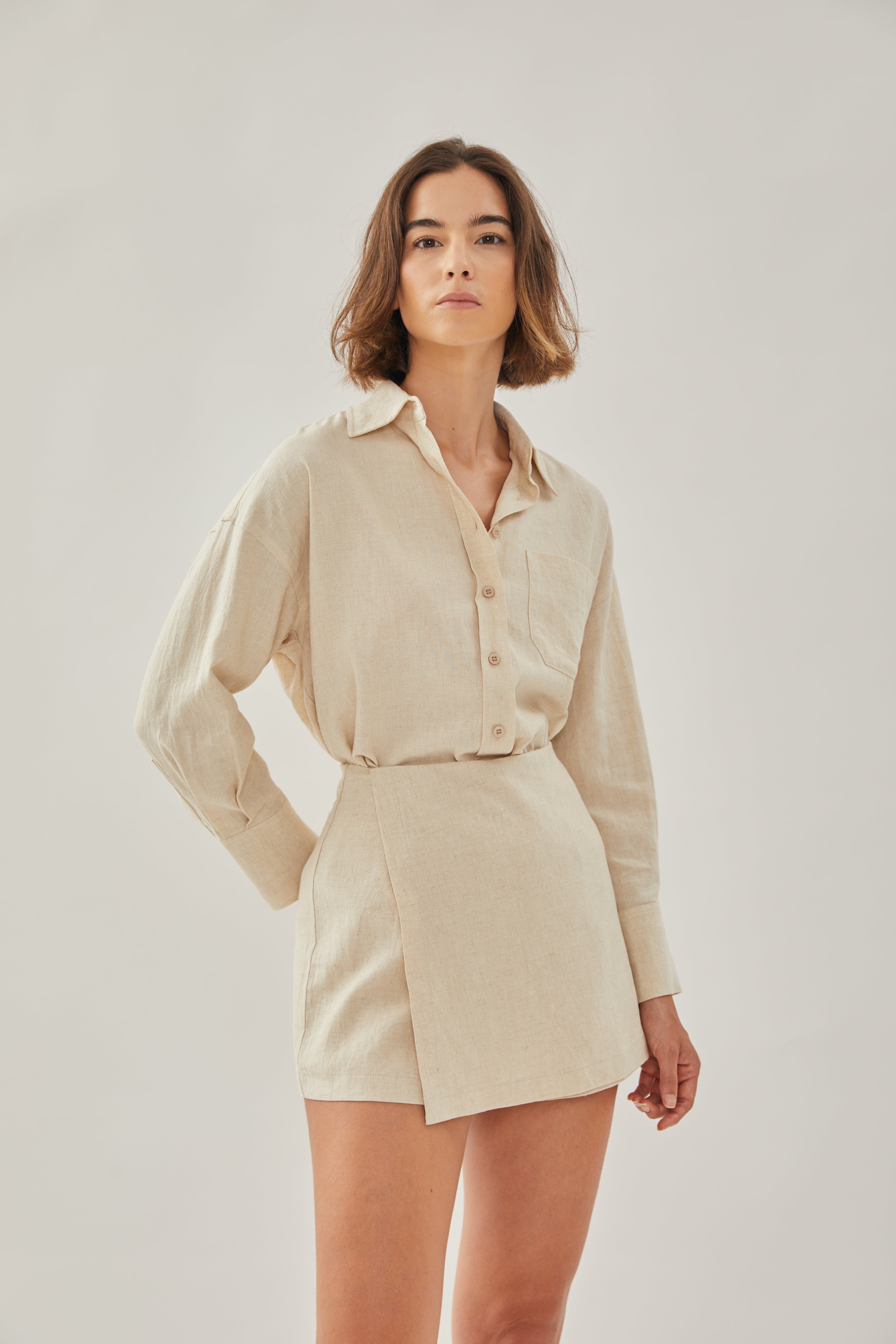 Linen Wrap Skorts in Natural