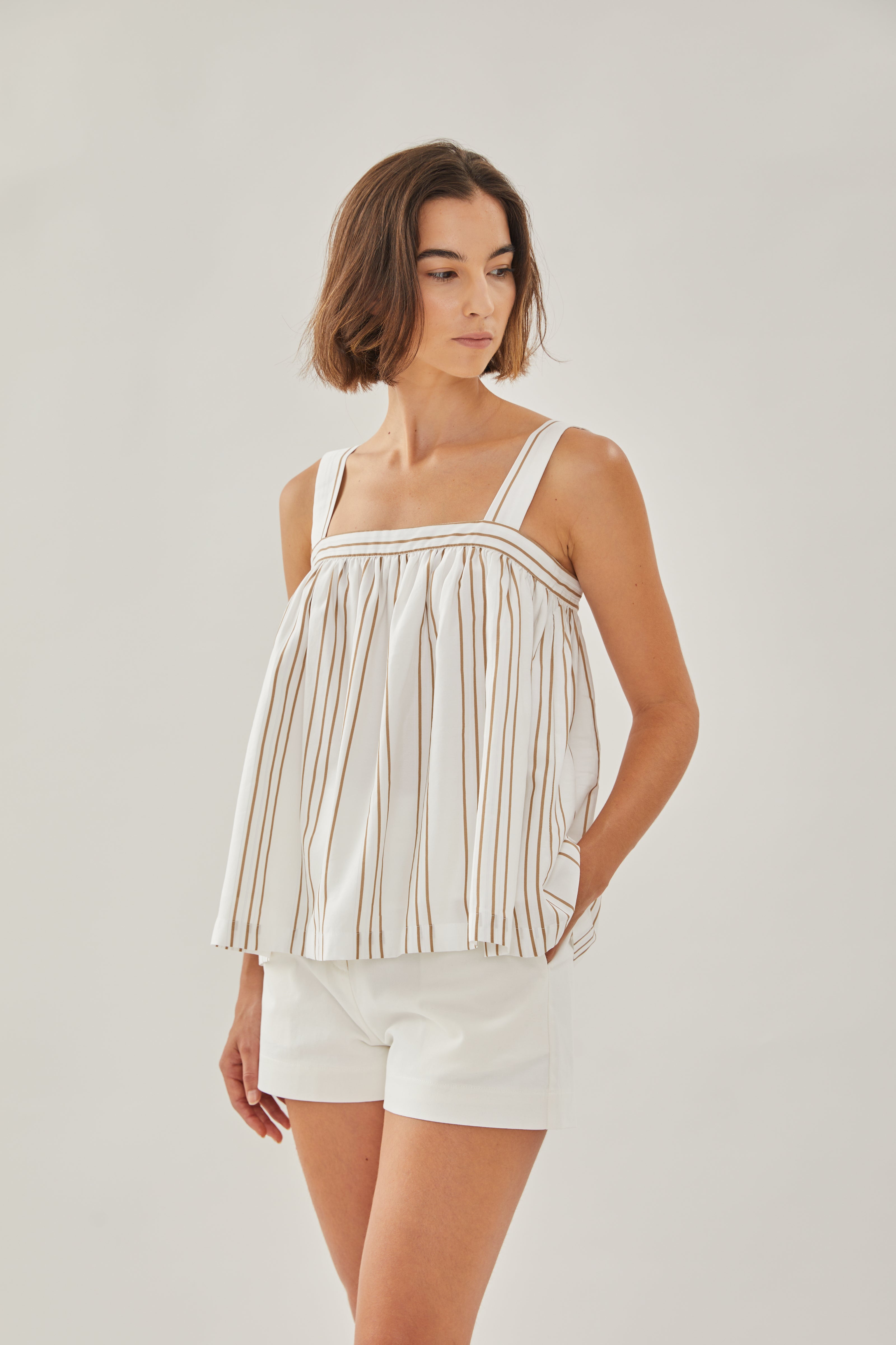 On the Hillside Tie back Top in Stripe Tan