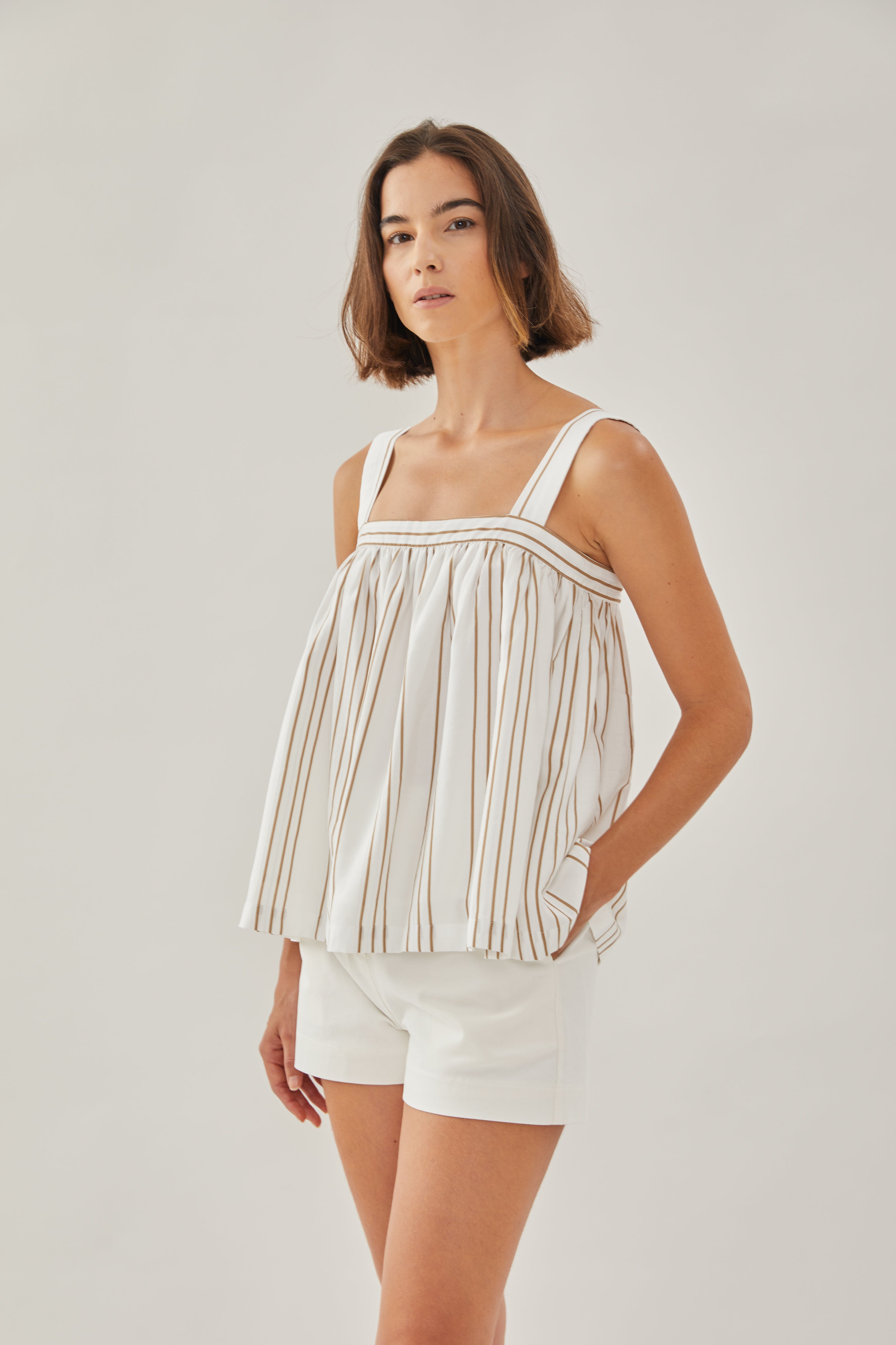 On the Hillside Tie back Top in Stripe Tan